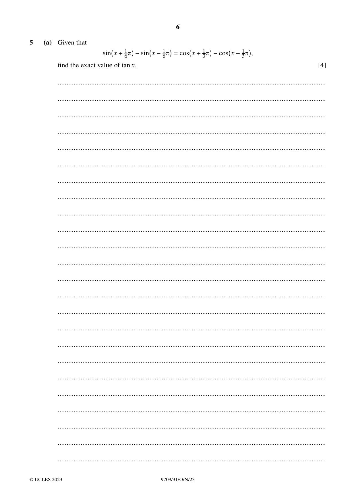 Cambridge A Level Mathematics 9709 2023 Oct/Nov Paper 3 · Variant 1 question paper, page 6 of 20