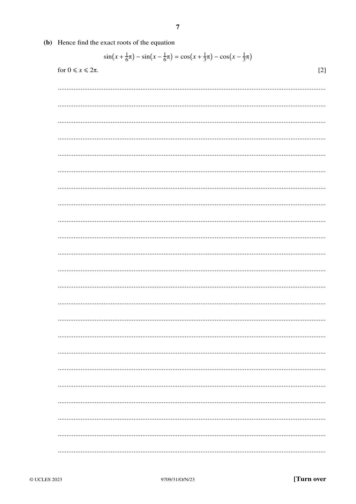 Cambridge A Level Mathematics 9709 2023 Oct/Nov Paper 3 · Variant 1 question paper, page 7 of 20