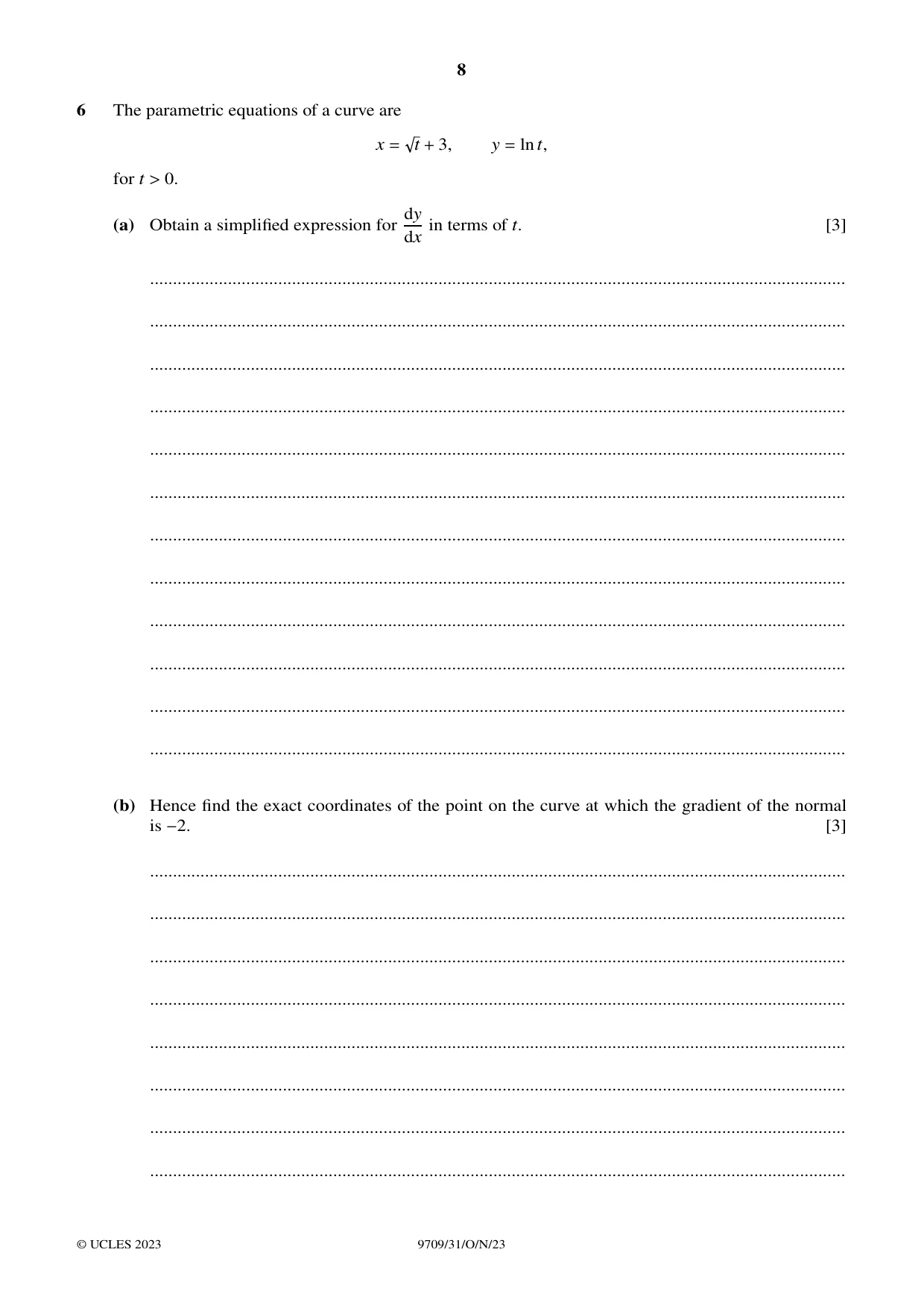 Cambridge A Level Mathematics 9709 2023 Oct/Nov Paper 3 · Variant 1 question paper, page 8 of 20