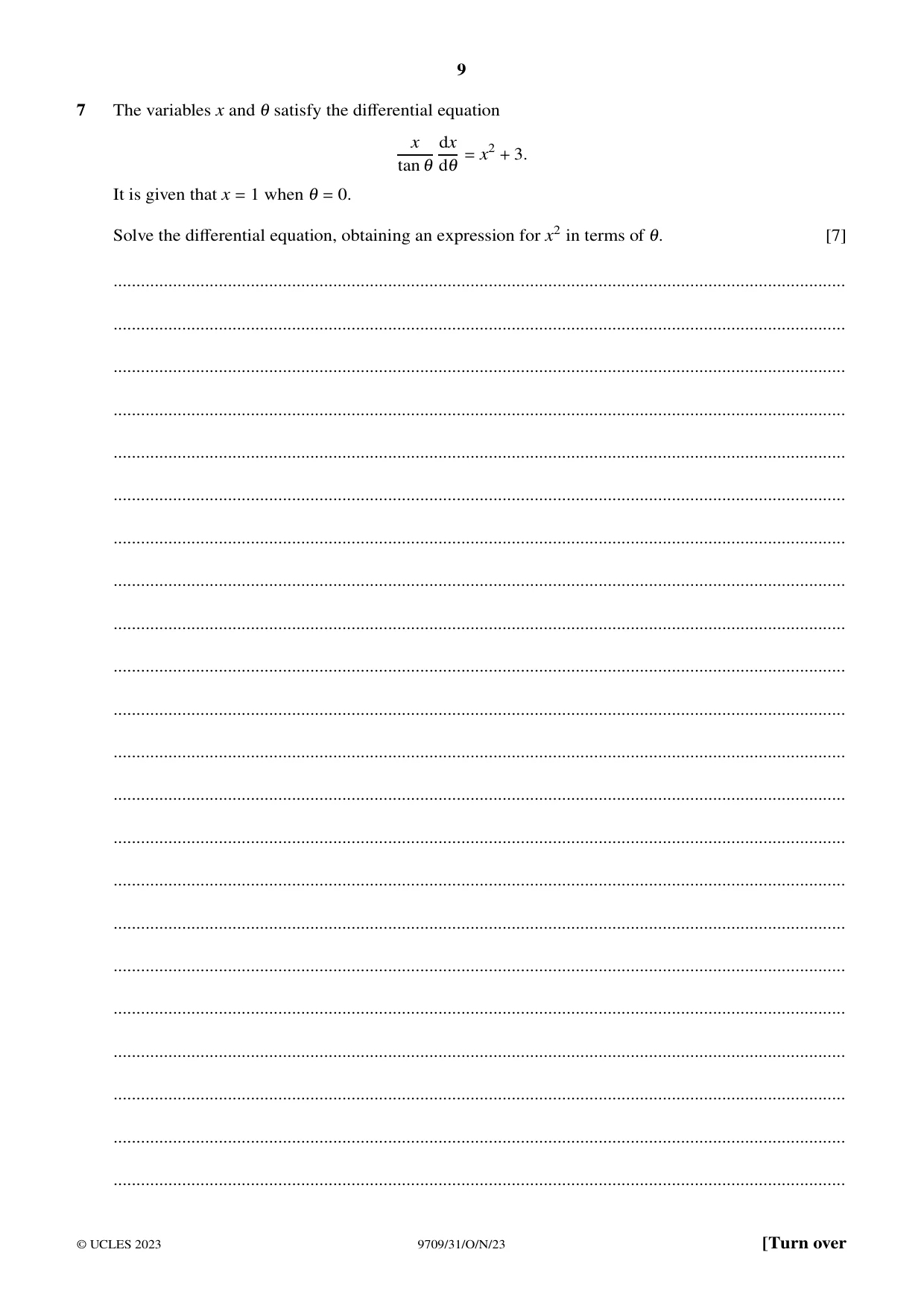 Cambridge A Level Mathematics 9709 2023 Oct/Nov Paper 3 · Variant 1 question paper, page 9 of 20