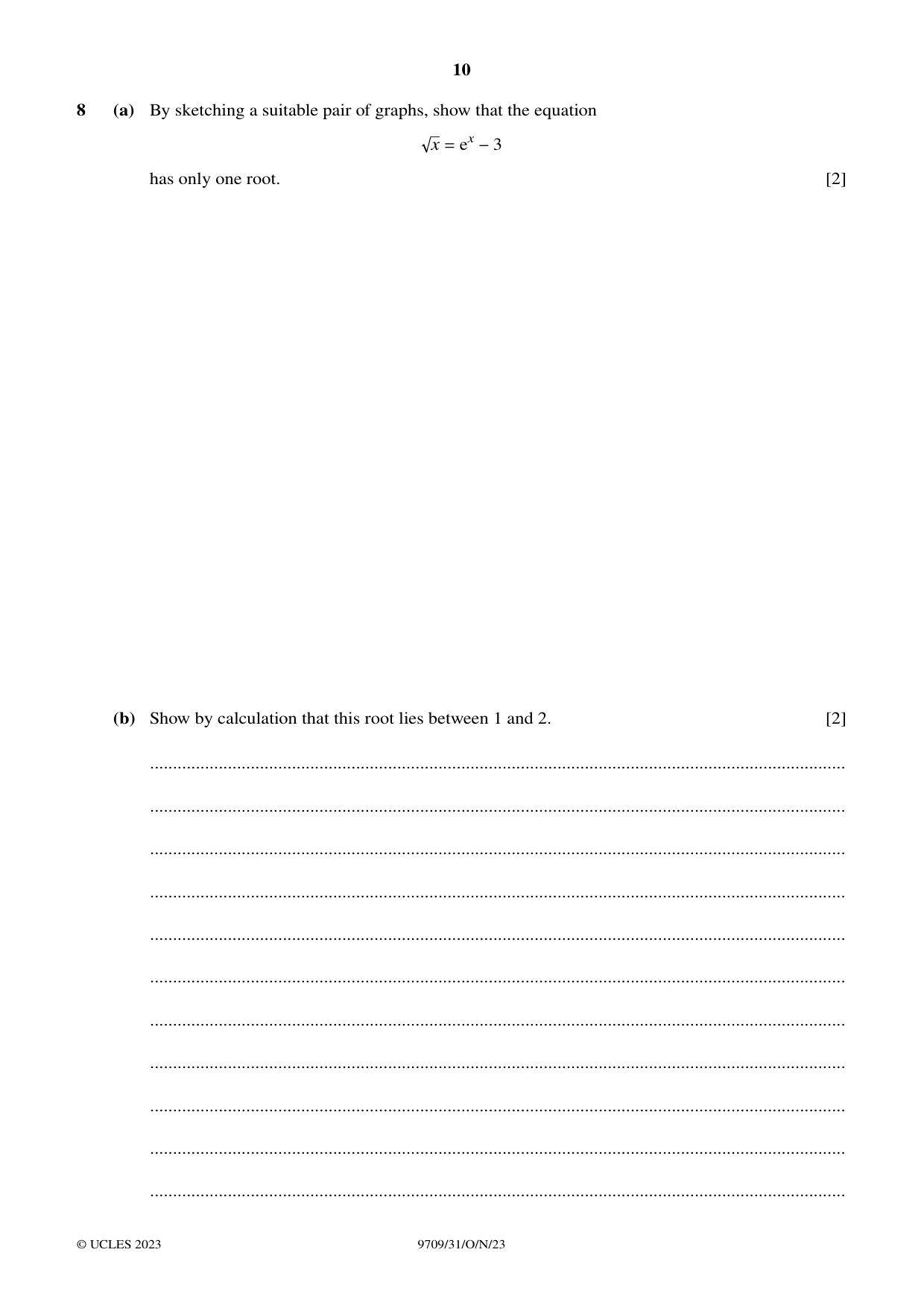 Cambridge A Level Mathematics 9709 2023 Oct/Nov Paper 3 · Variant 1 question paper, page 10 of 20