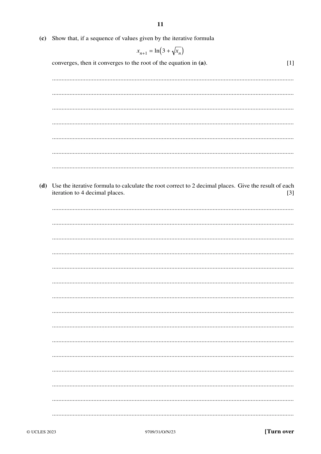 Cambridge A Level Mathematics 9709 2023 Oct/Nov Paper 3 · Variant 1 question paper, page 11 of 20