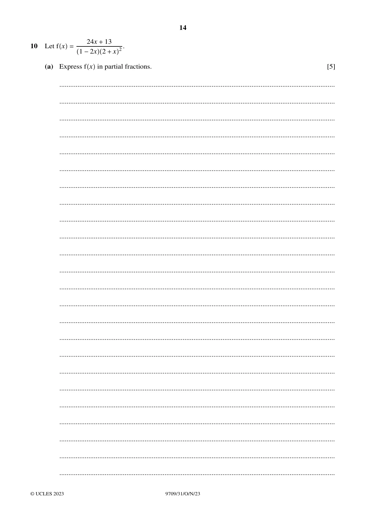 Cambridge A Level Mathematics 9709 2023 Oct/Nov Paper 3 · Variant 1 question paper, page 14 of 20