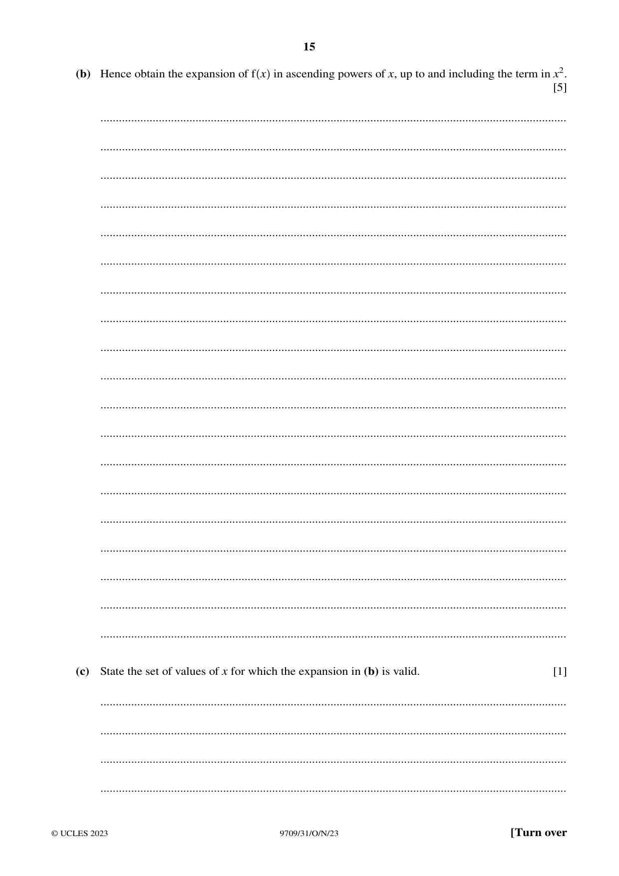 Cambridge A Level Mathematics 9709 2023 Oct/Nov Paper 3 · Variant 1 question paper, page 15 of 20