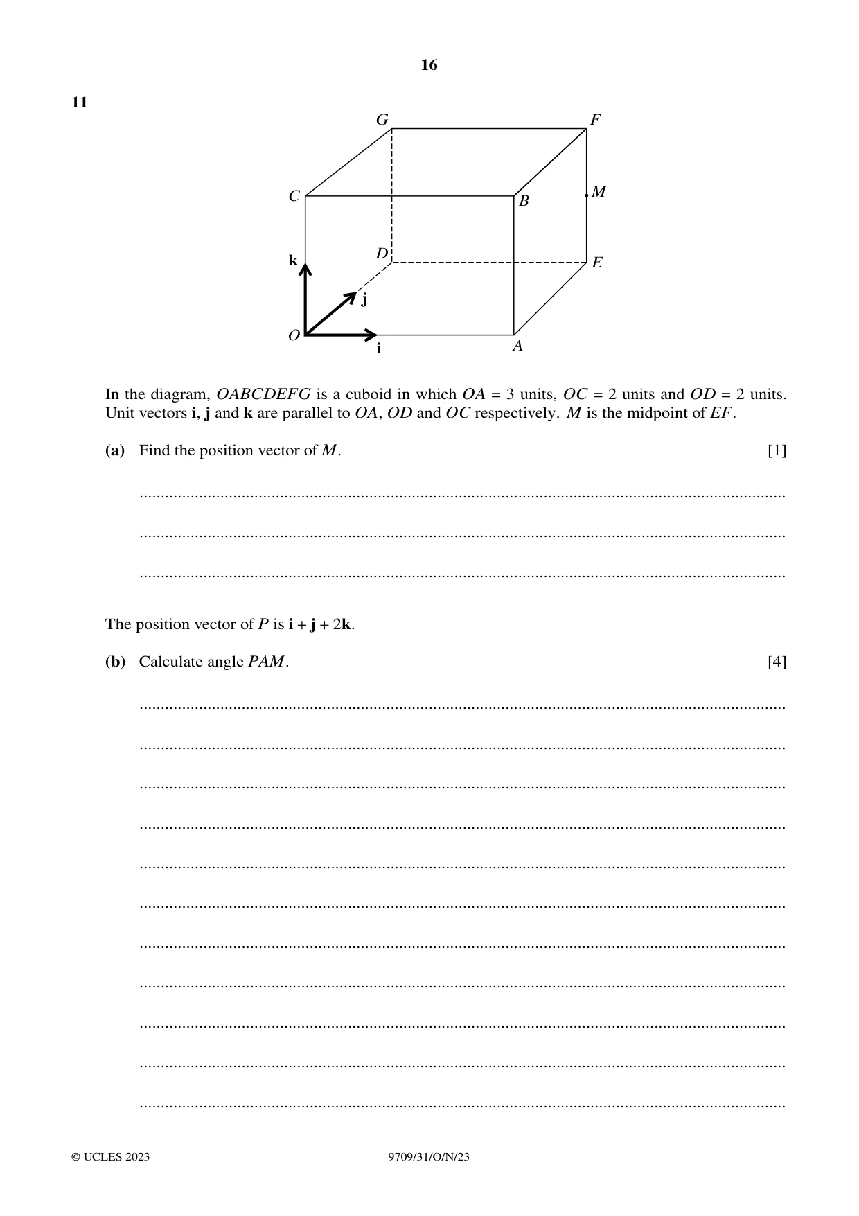 Cambridge A Level Mathematics 9709 2023 Oct/Nov Paper 3 · Variant 1 question paper, page 16 of 20