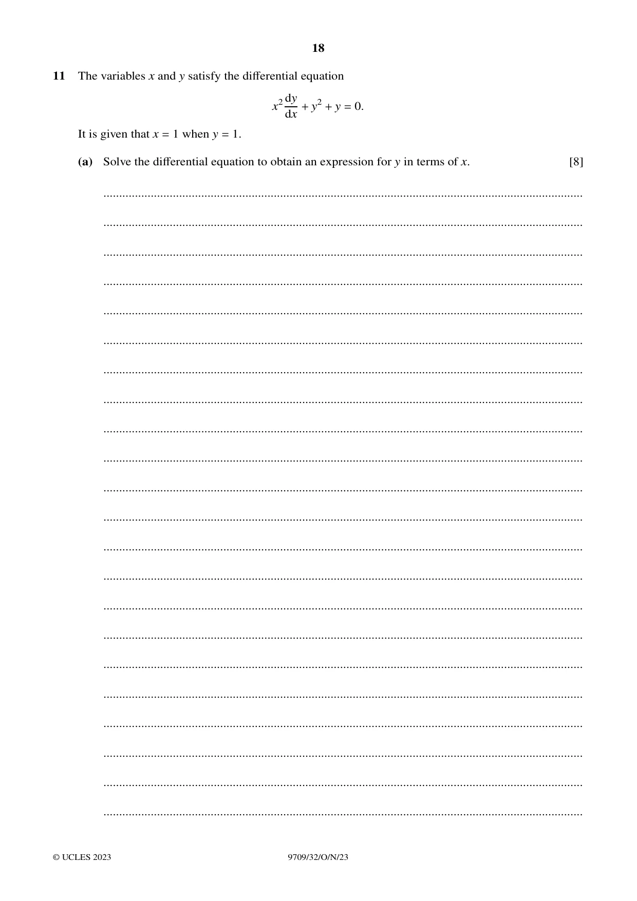 Cambridge A Level Mathematics 9709 2023 Oct/Nov Paper 3 · Variant 2 question paper, page 18 of 20