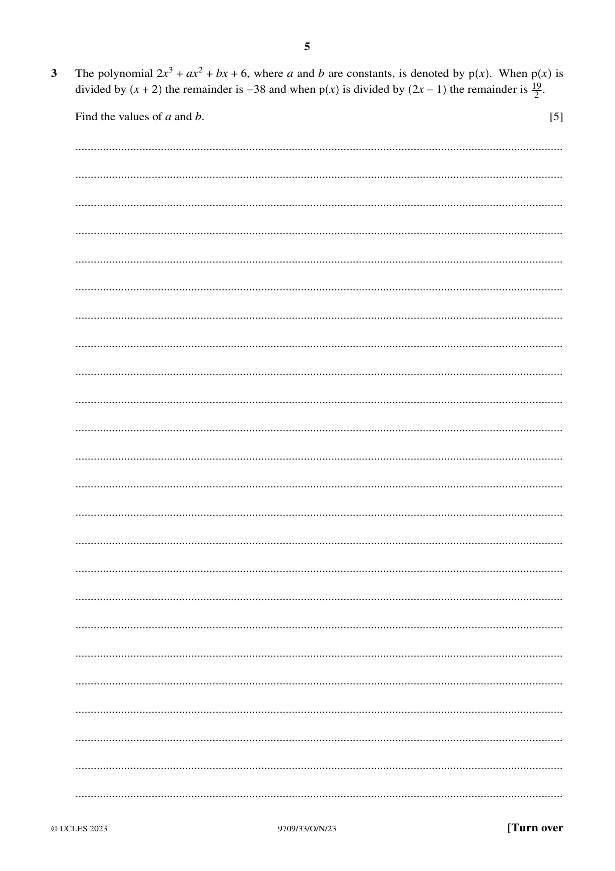 Cambridge A Level Mathematics 9709 2023 Oct/Nov Paper 3 · Variant 3 question paper, page 5 of 20