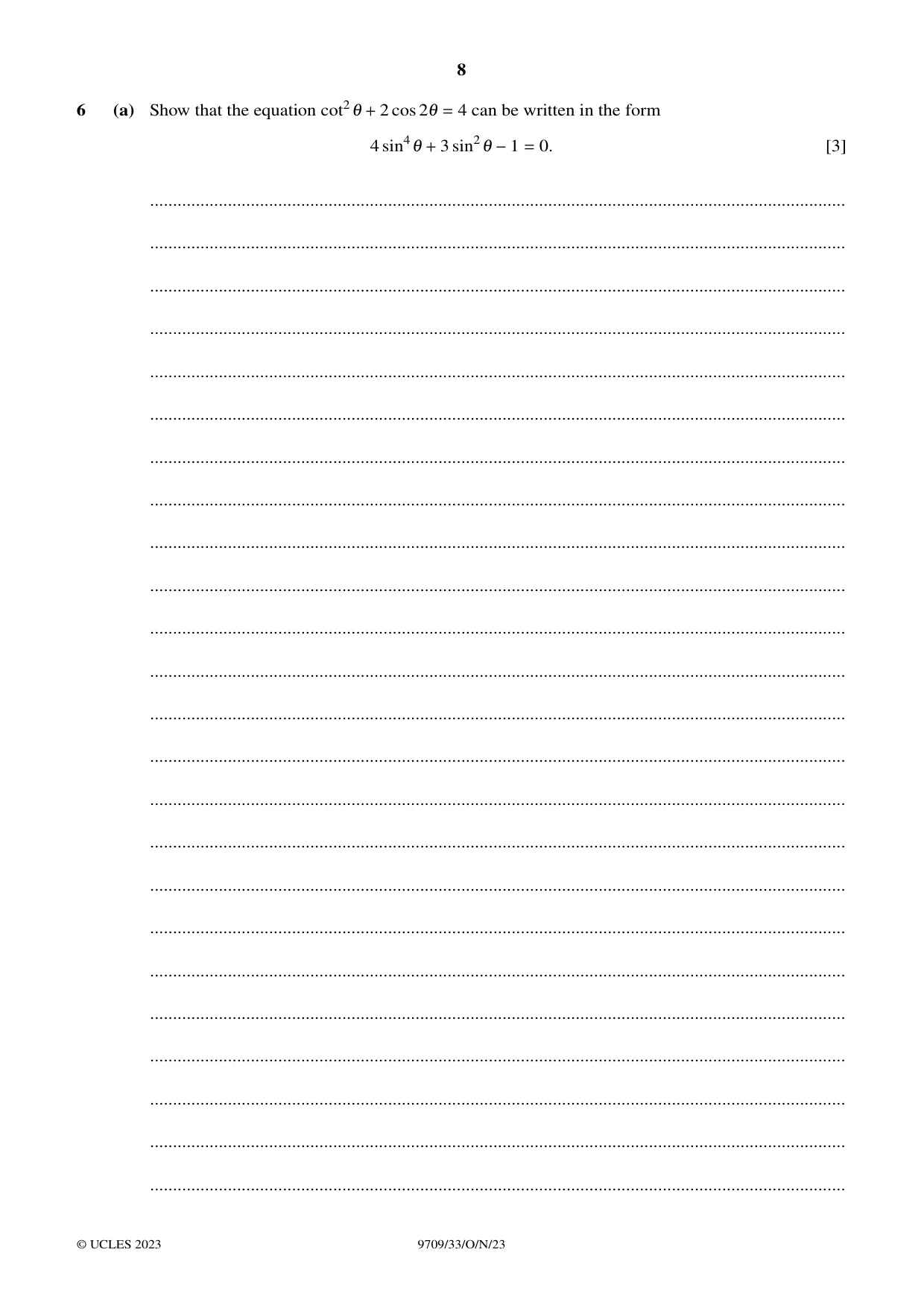 Cambridge A Level Mathematics 9709 2023 Oct/Nov Paper 3 · Variant 3 question paper, page 8 of 20