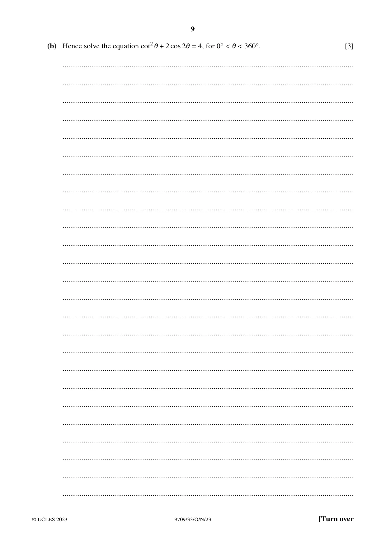 Cambridge A Level Mathematics 9709 2023 Oct/Nov Paper 3 · Variant 3 question paper, page 9 of 20
