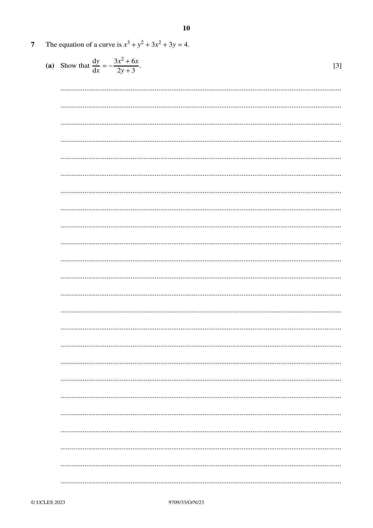 Cambridge A Level Mathematics 9709 2023 Oct/Nov Paper 3 · Variant 3 question paper, page 10 of 20