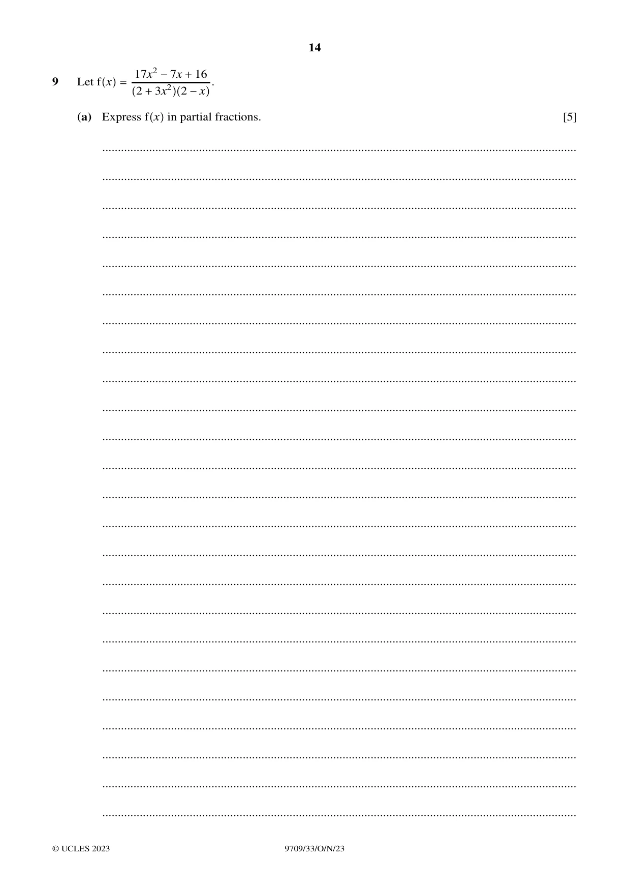 Cambridge A Level Mathematics 9709 2023 Oct/Nov Paper 3 · Variant 3 question paper, page 14 of 20