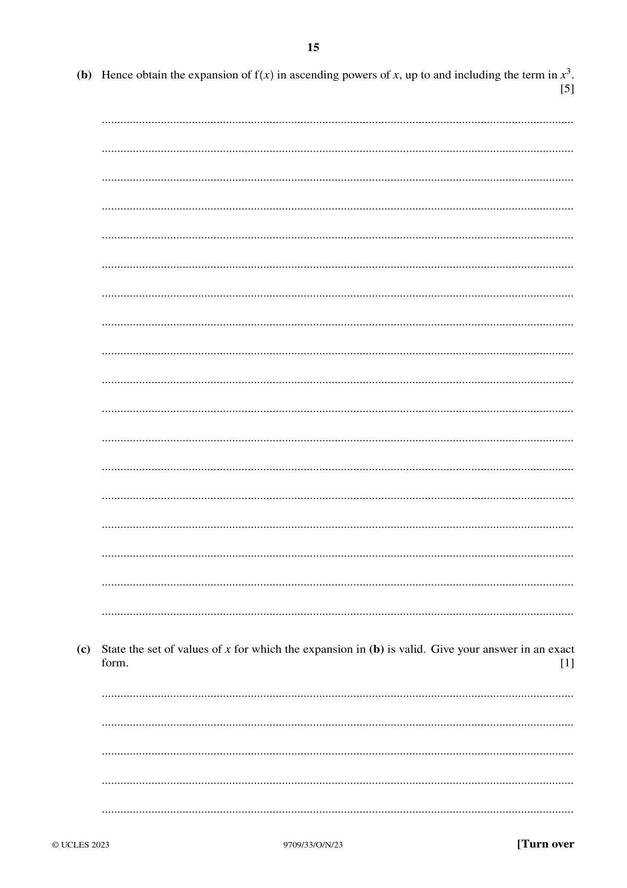 Cambridge A Level Mathematics 9709 2023 Oct/Nov Paper 3 · Variant 3 question paper, page 15 of 20