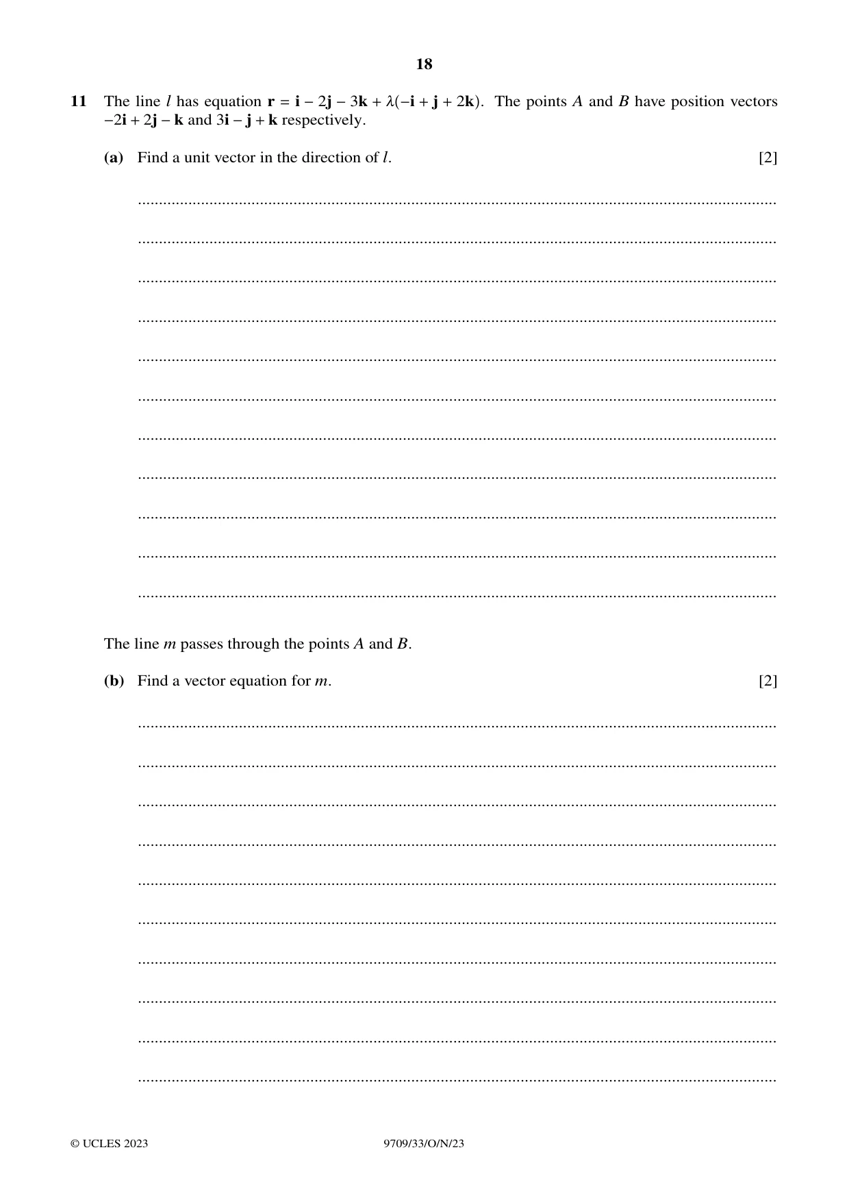 Cambridge A Level Mathematics 9709 2023 Oct/Nov Paper 3 · Variant 3 question paper, page 18 of 20