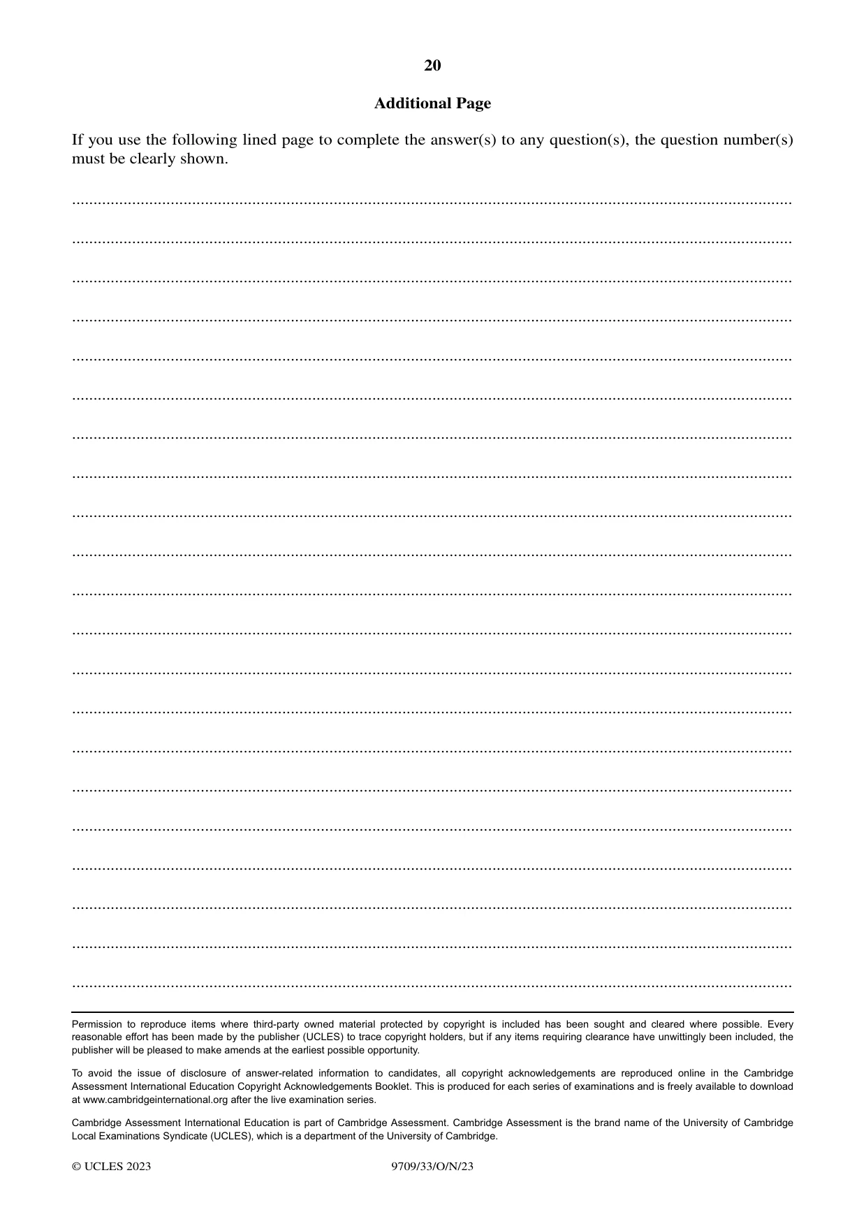 Cambridge A Level Mathematics 9709 2023 Oct/Nov Paper 3 · Variant 3 question paper, page 20 of 20