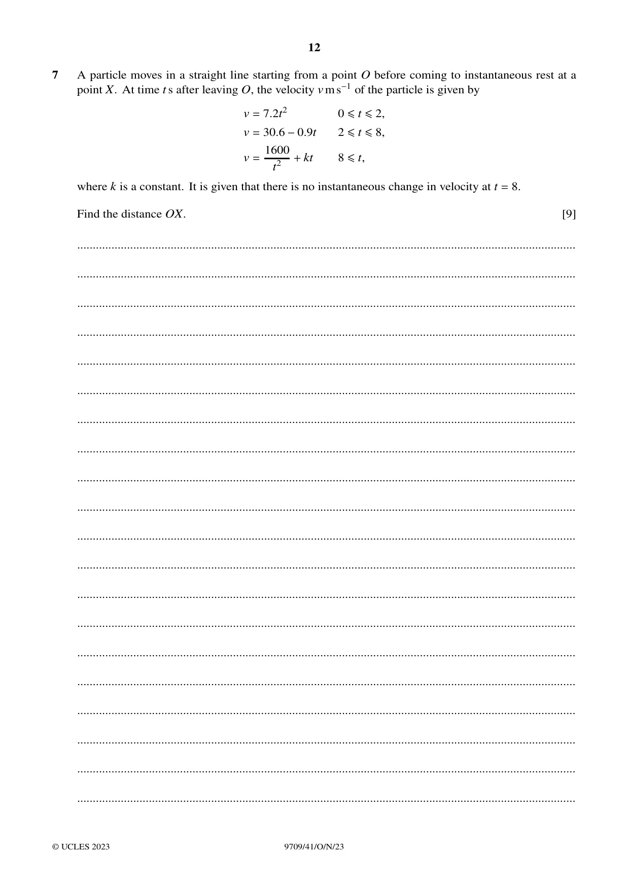 Cambridge A Level Mathematics 9709 2023 Oct/Nov Paper 4 · Variant 1 question paper, page 12 of 16