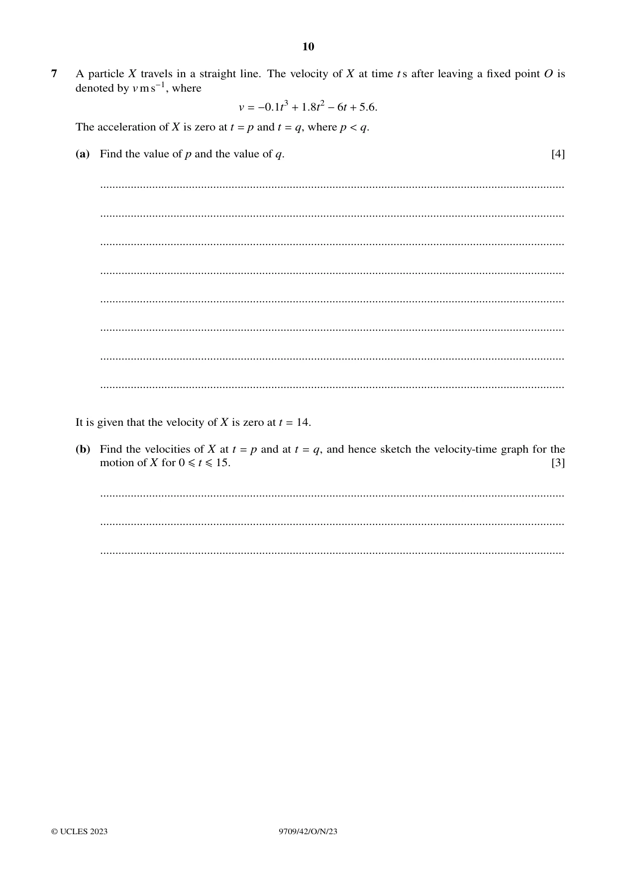Cambridge A Level Mathematics 9709 2023 Oct/Nov Paper 4 · Variant 2 question paper, page 10 of 12