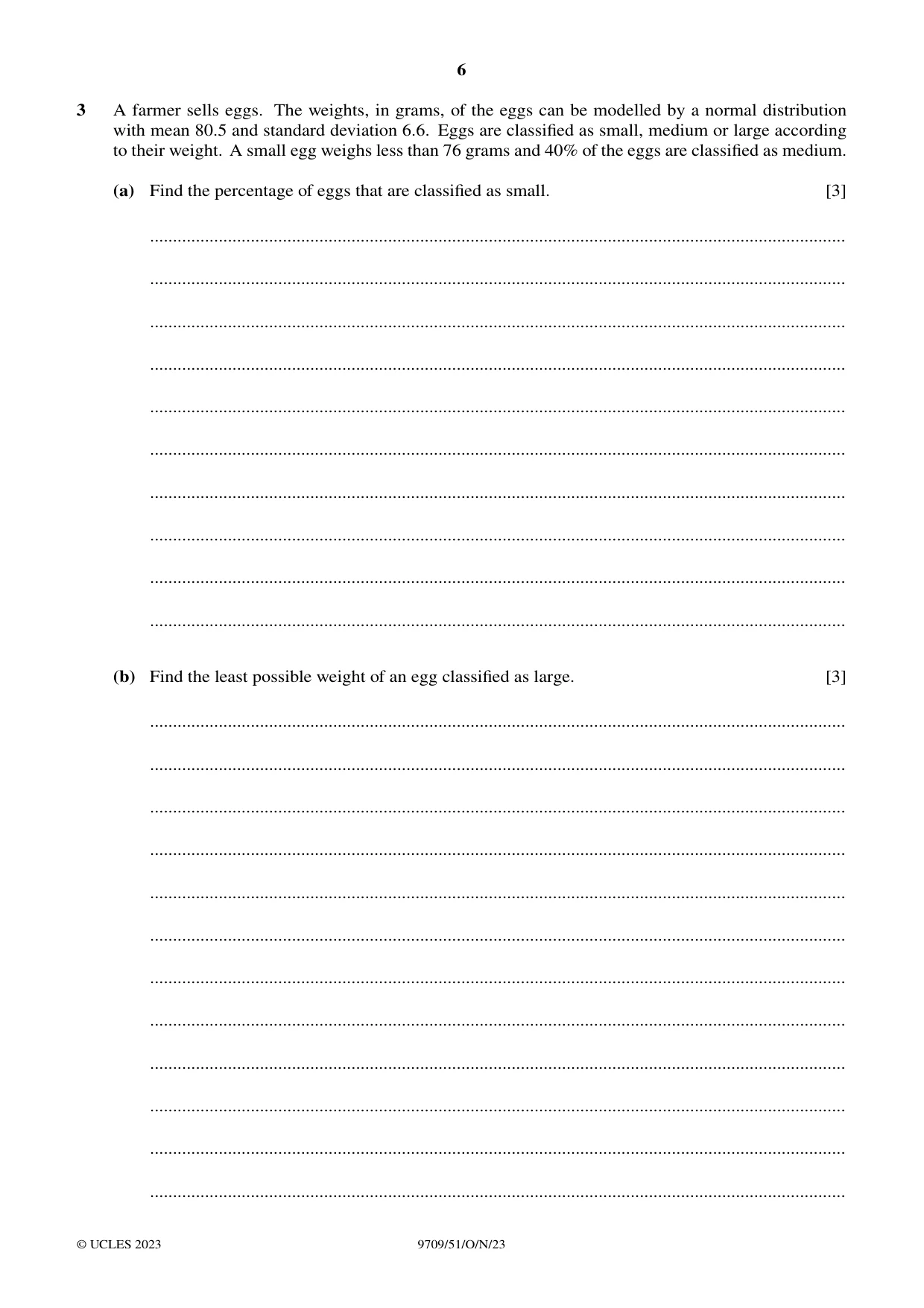 Cambridge A Level Mathematics 9709 2023 Oct/Nov Paper 5 · Variant 1 question paper, page 6 of 16
