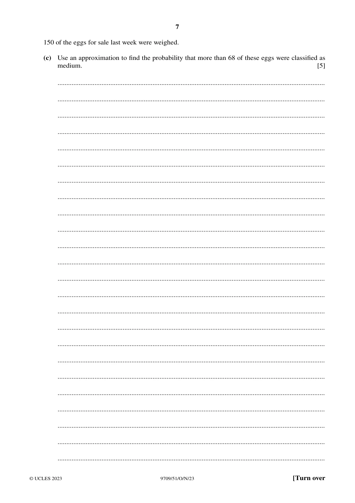 Cambridge A Level Mathematics 9709 2023 Oct/Nov Paper 5 · Variant 1 question paper, page 7 of 16