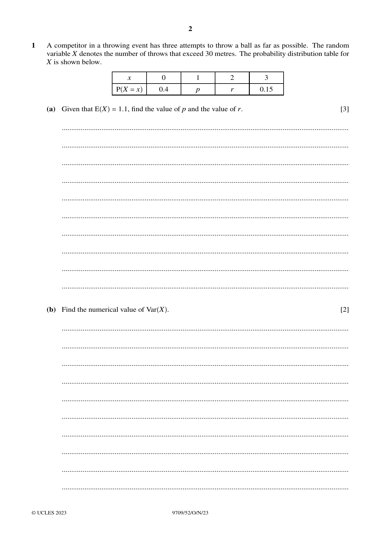 Cambridge A Level Mathematics 9709 2023 Oct/Nov Paper 5 · Variant 2 question paper, page 2 of 12