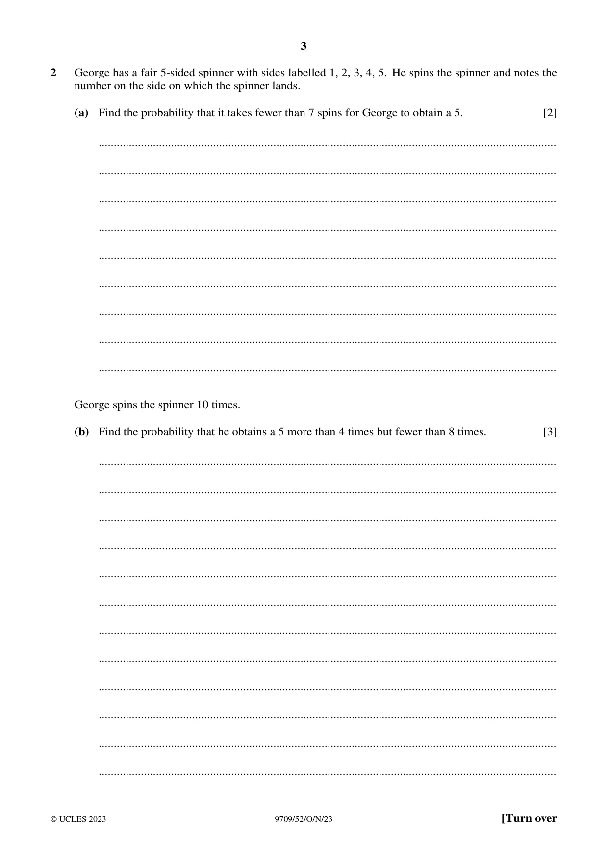 Cambridge A Level Mathematics 9709 2023 Oct/Nov Paper 5 · Variant 2 question paper, page 3 of 12