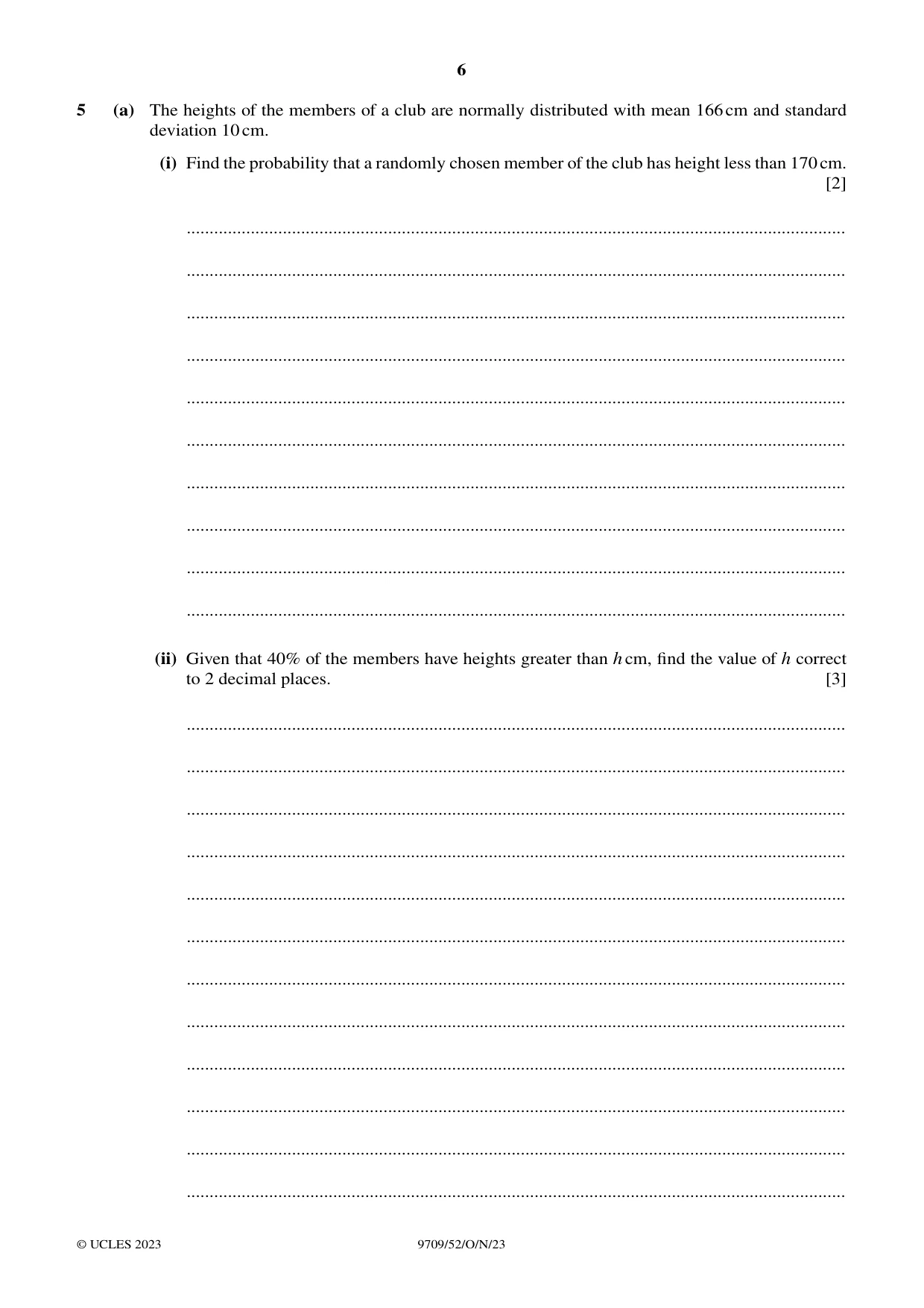 Cambridge A Level Mathematics 9709 2023 Oct/Nov Paper 5 · Variant 2 question paper, page 6 of 12