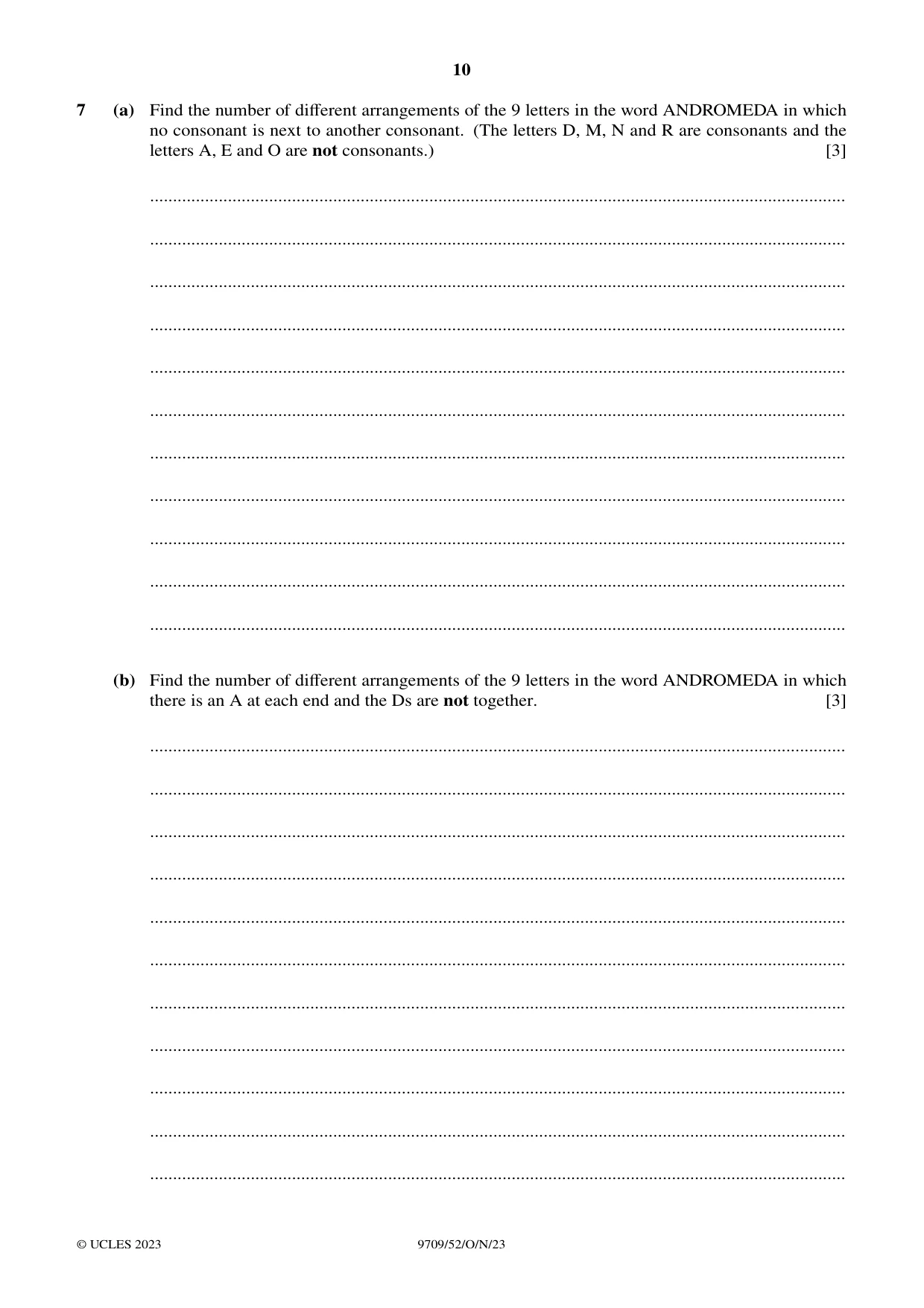 Cambridge A Level Mathematics 9709 2023 Oct/Nov Paper 5 · Variant 2 question paper, page 10 of 12