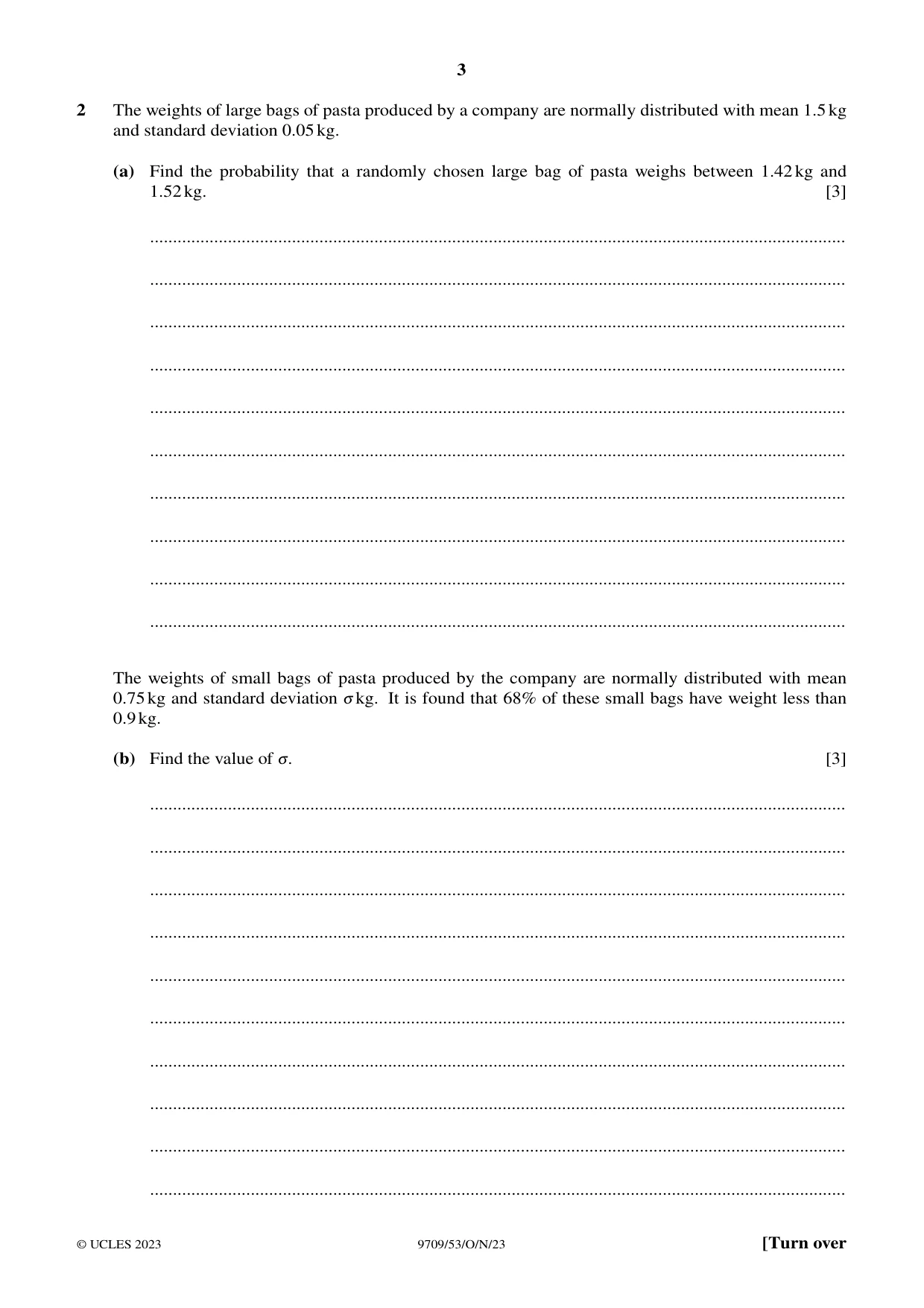 Cambridge A Level Mathematics 9709 2023 Oct/Nov Paper 5 · Variant 3 question paper, page 3 of 12