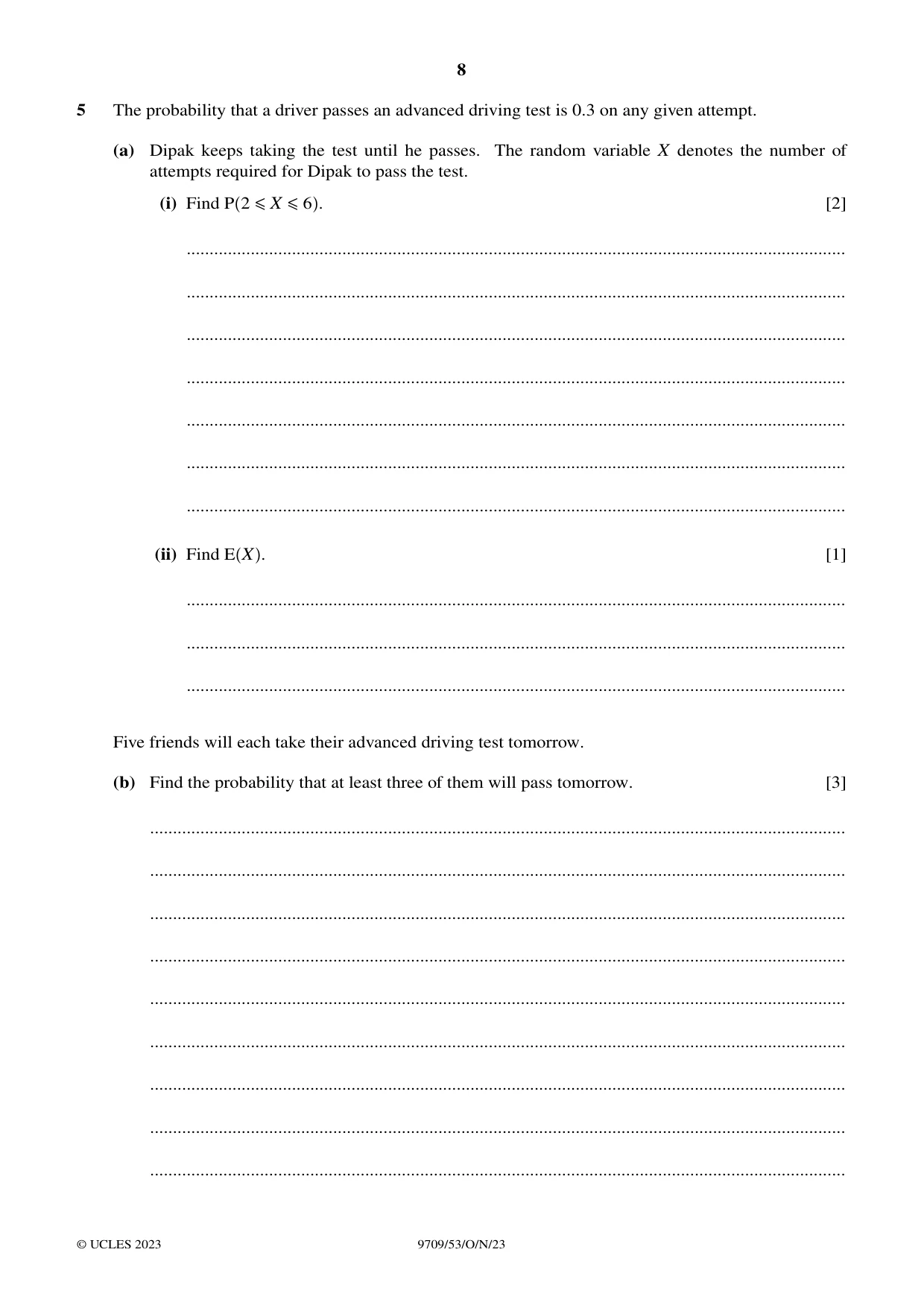 Cambridge A Level Mathematics 9709 2023 Oct/Nov Paper 5 · Variant 3 question paper, page 8 of 12