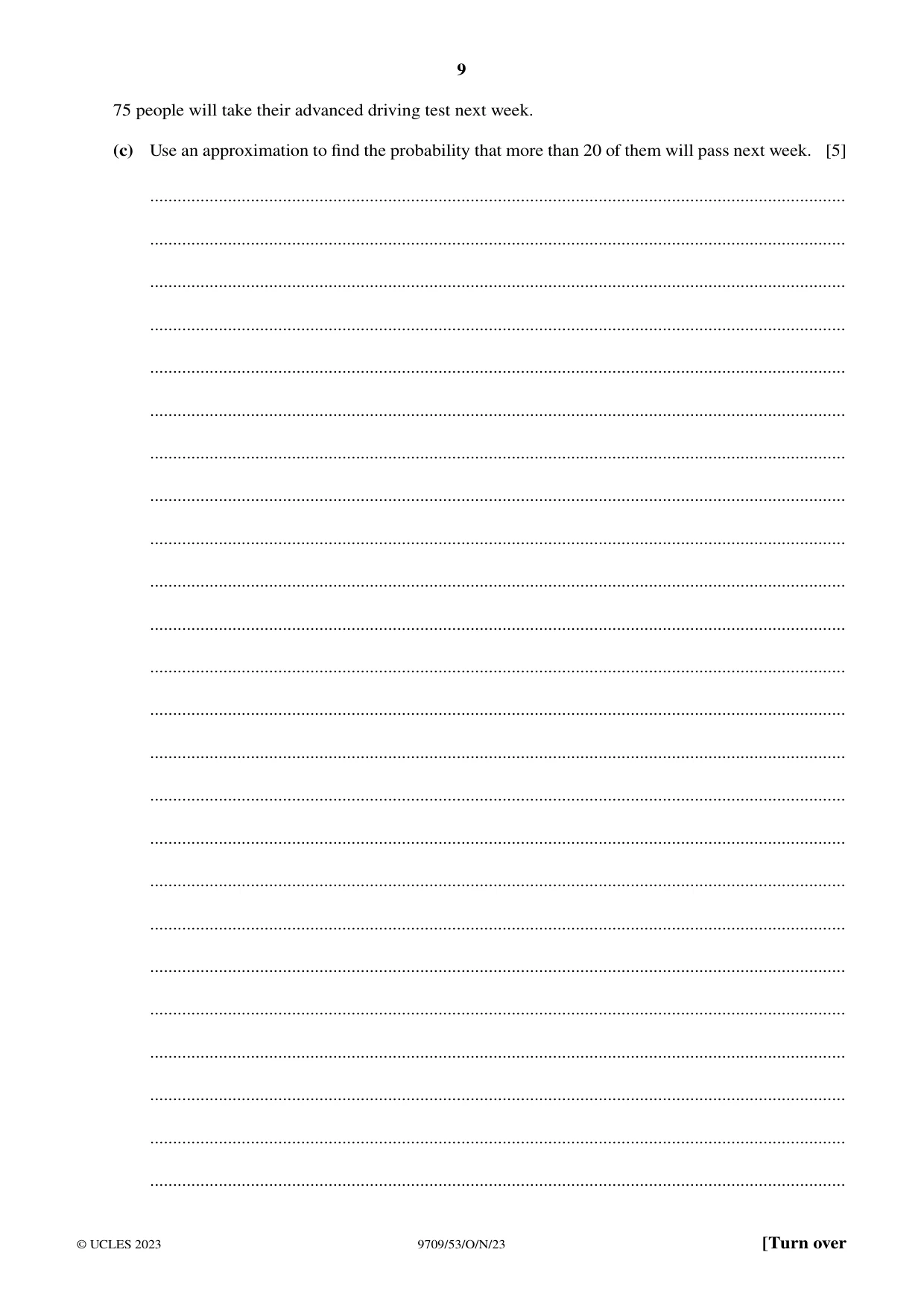Cambridge A Level Mathematics 9709 2023 Oct/Nov Paper 5 · Variant 3 question paper, page 9 of 12