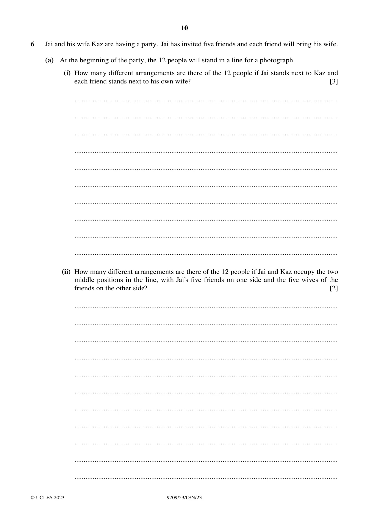 Cambridge A Level Mathematics 9709 2023 Oct/Nov Paper 5 · Variant 3 question paper, page 10 of 12
