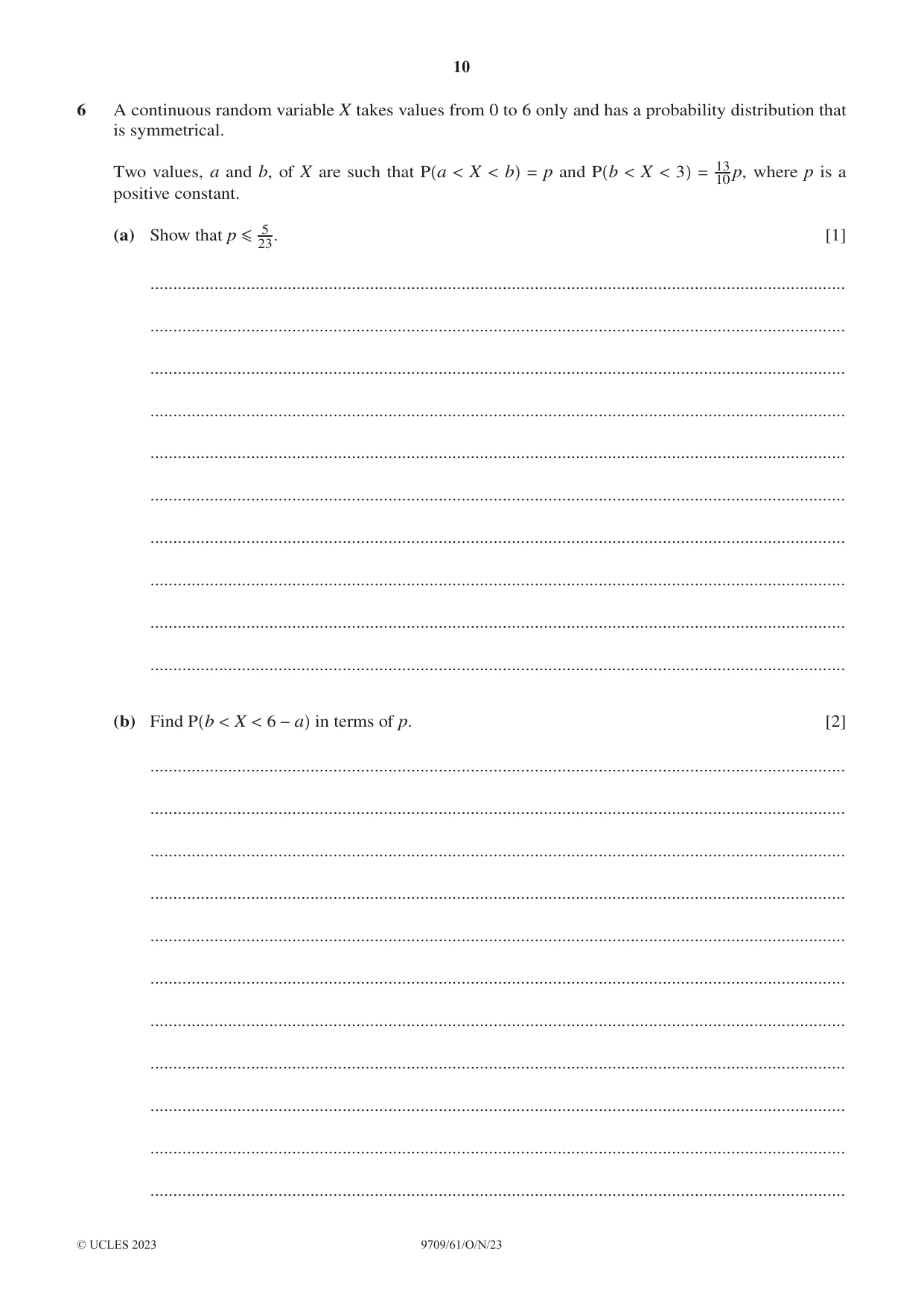 Cambridge A Level Mathematics 9709 2023 Oct/Nov Paper 6 · Variant 1 question paper, page 10 of 16