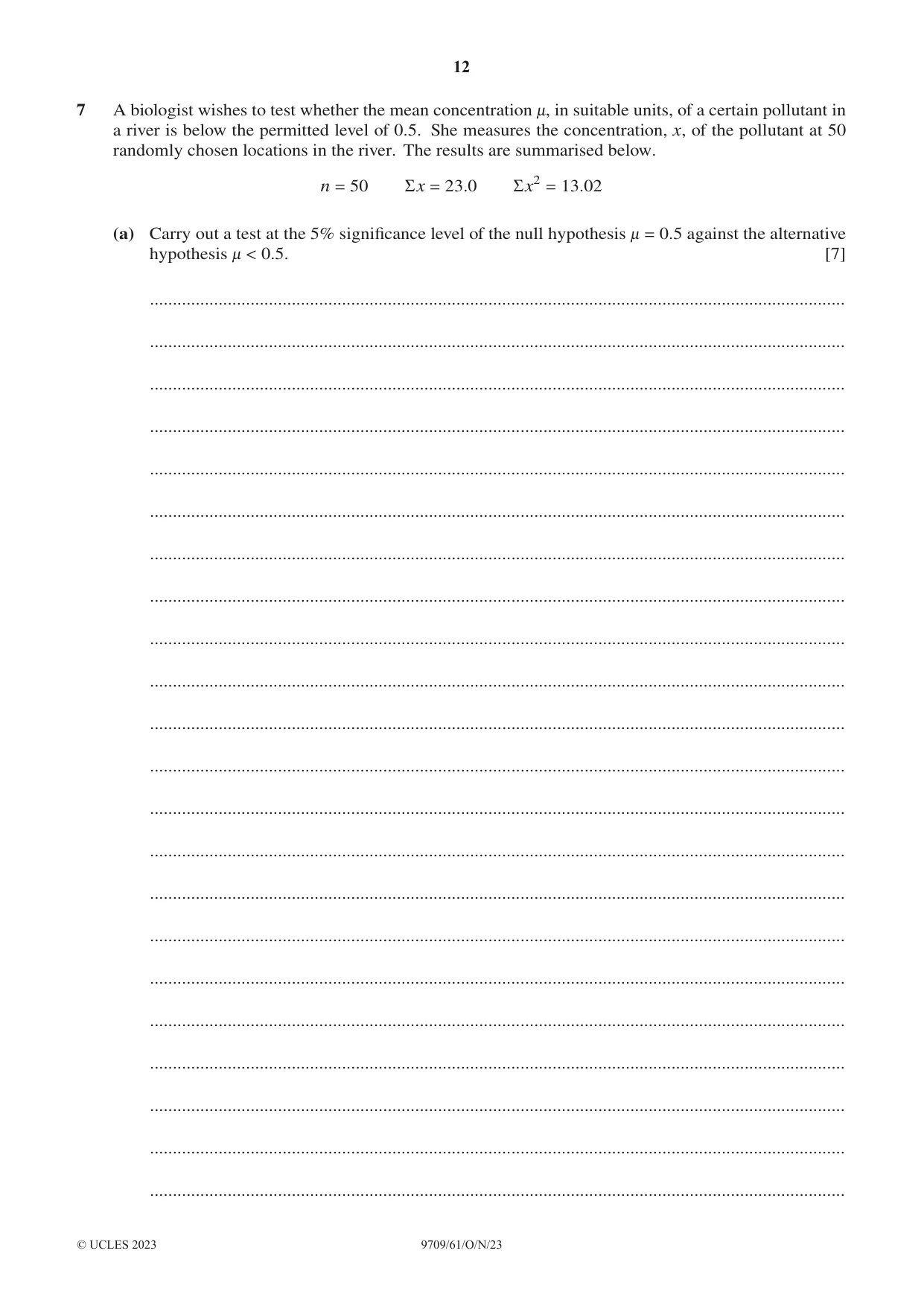 Cambridge A Level Mathematics 9709 2023 Oct/Nov Paper 6 · Variant 1 question paper, page 12 of 16