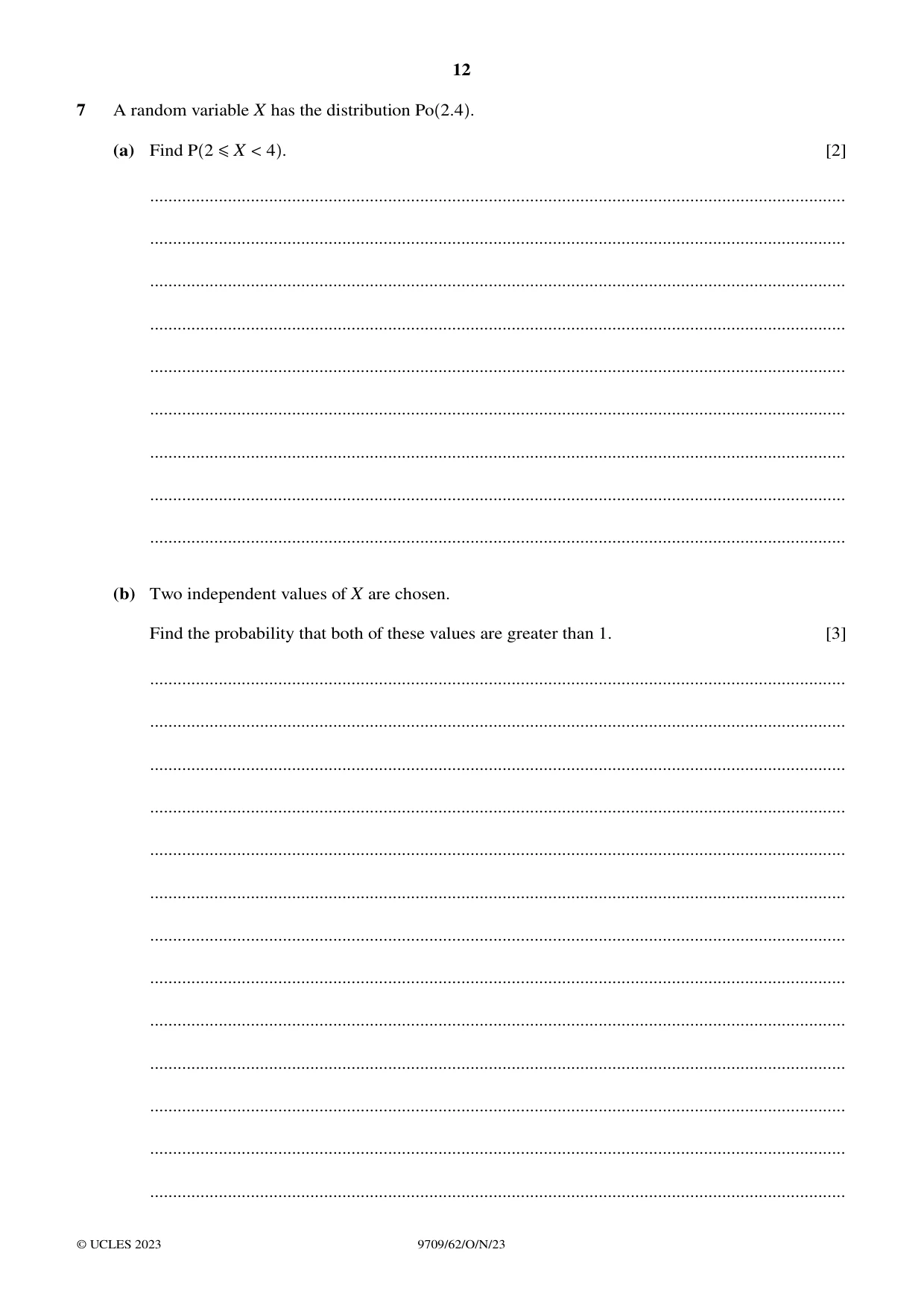 Cambridge A Level Mathematics 9709 2023 Oct/Nov Paper 6 · Variant 2 question paper, page 12 of 16