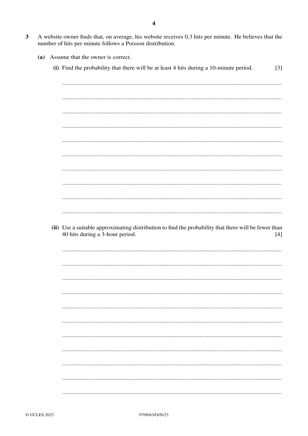 Cambridge A Level Mathematics 9709 2023 Oct/Nov Paper 6 · Variant 3 question paper, page 4 of 16