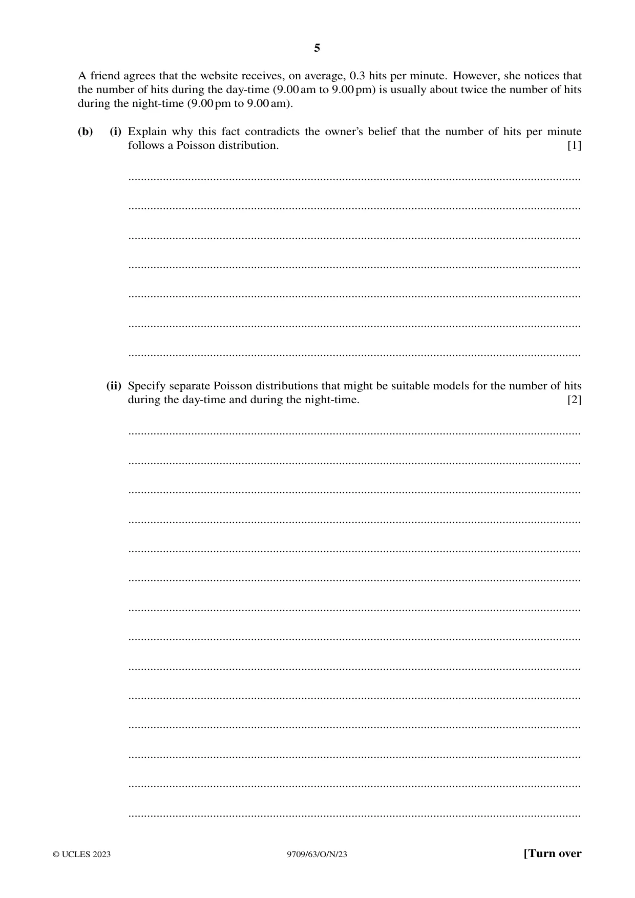 Cambridge A Level Mathematics 9709 2023 Oct/Nov Paper 6 · Variant 3 question paper, page 5 of 16