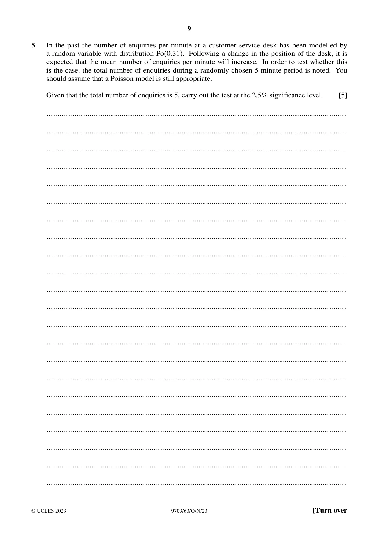 Cambridge A Level Mathematics 9709 2023 Oct/Nov Paper 6 · Variant 3 question paper, page 9 of 16