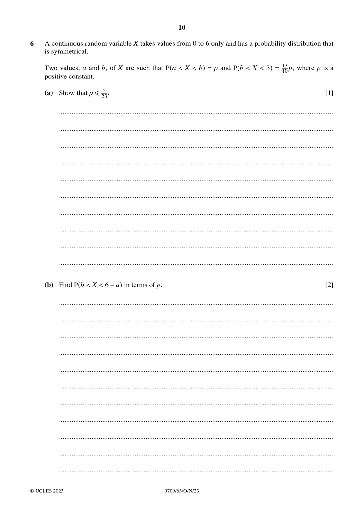 Cambridge A Level Mathematics 9709 2023 Oct/Nov Paper 6 · Variant 3 question paper, page 10 of 16