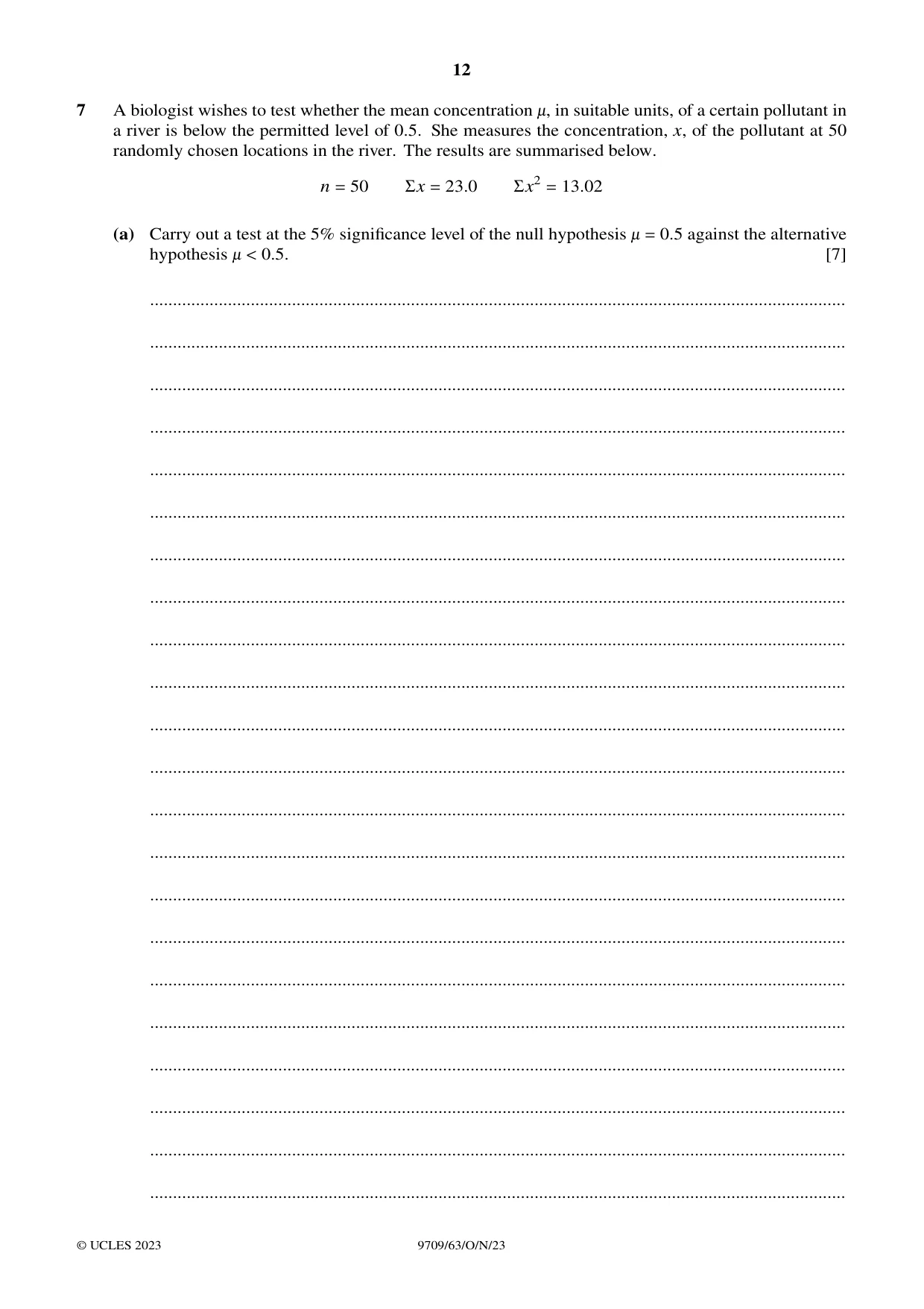 Cambridge A Level Mathematics 9709 2023 Oct/Nov Paper 6 · Variant 3 question paper, page 12 of 16