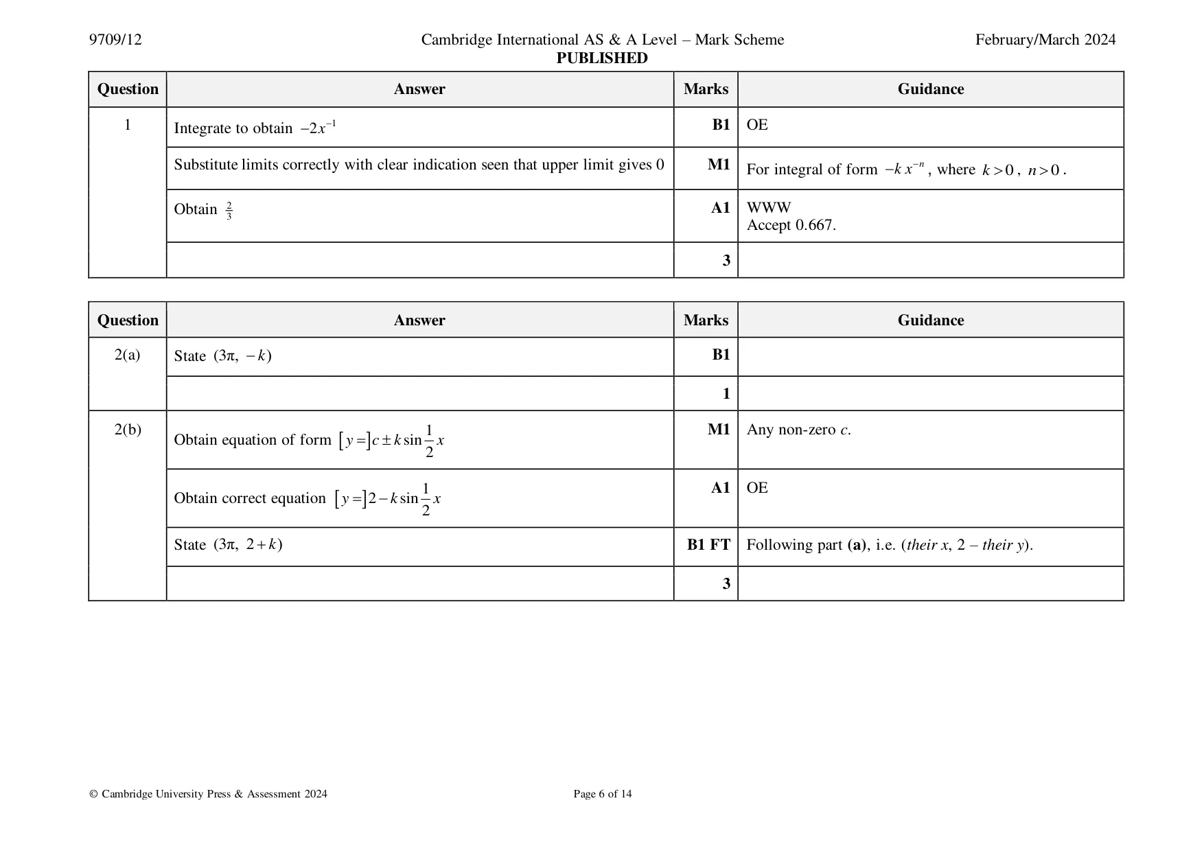 Mark scheme, page 6 of 14