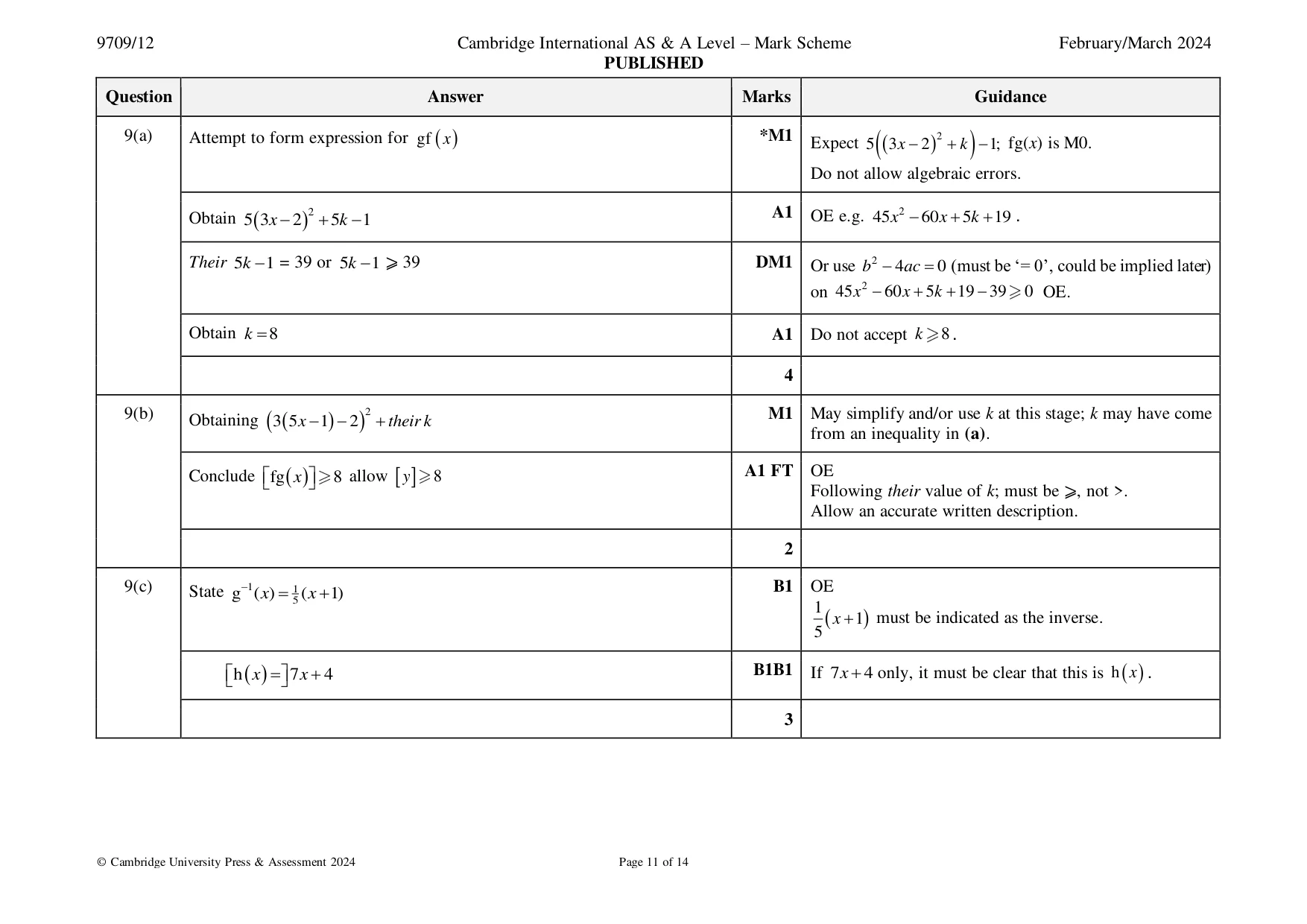 Mark scheme, page 11 of 14