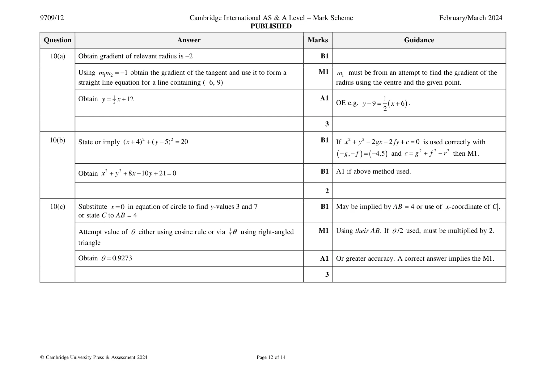 Mark scheme, page 12 of 14