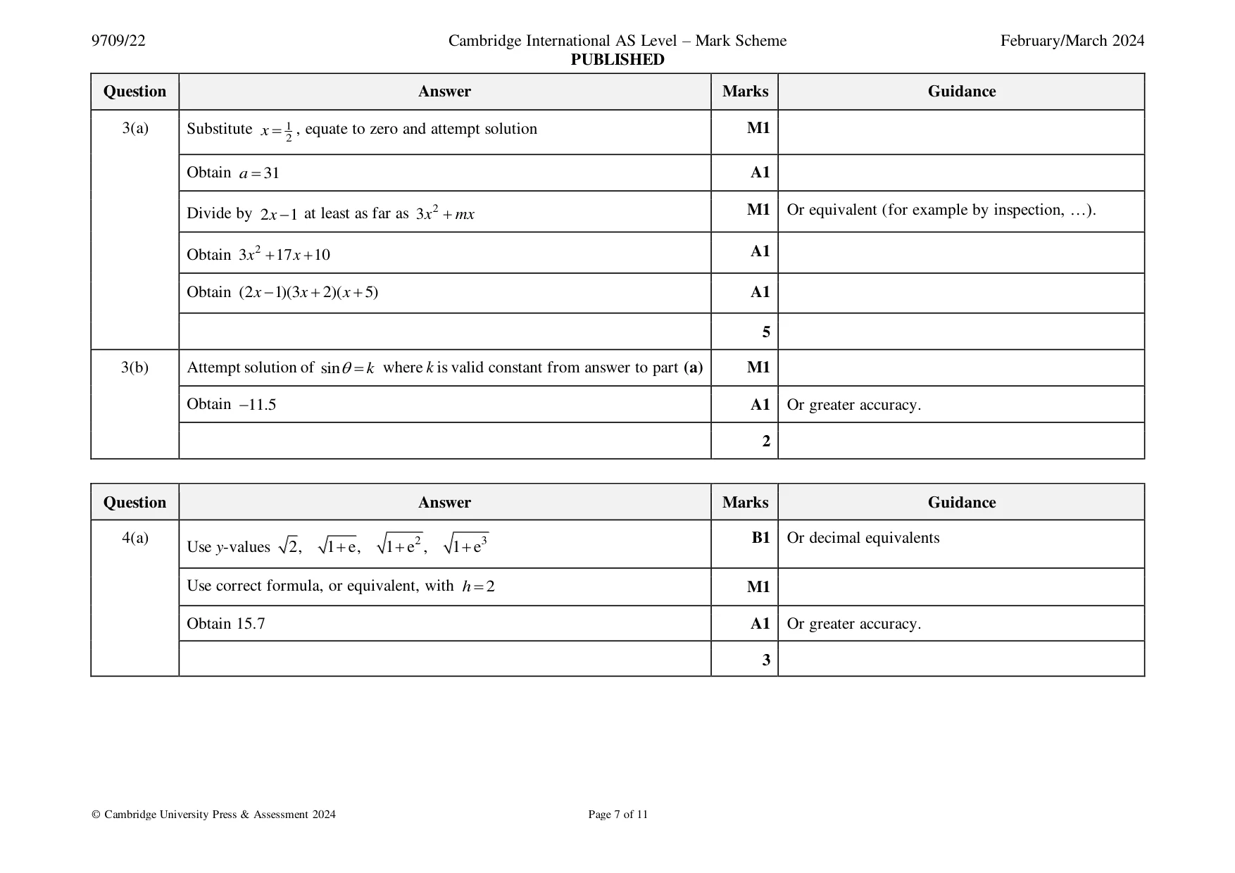 Mark scheme, page 7 of 11