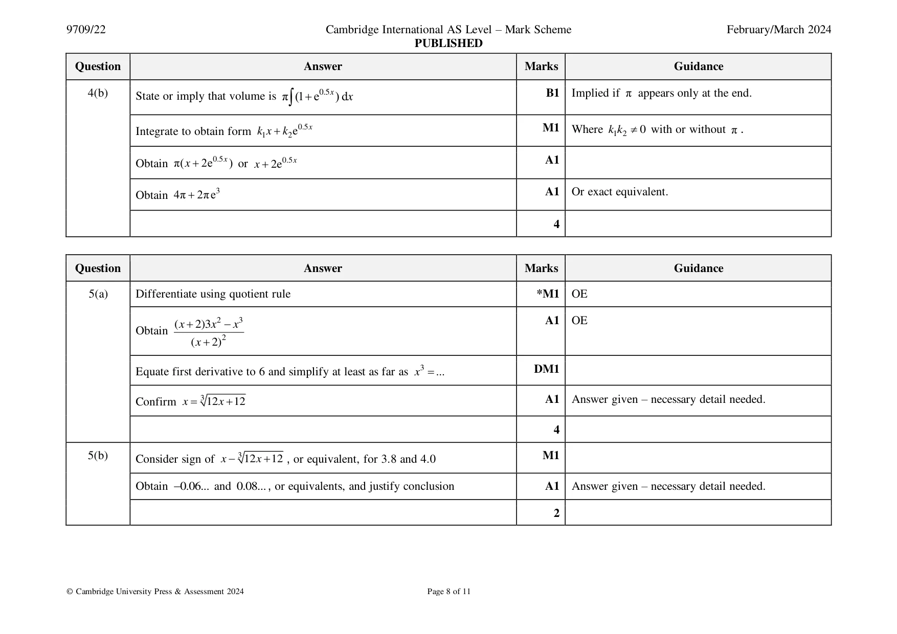 Mark scheme, page 8 of 11