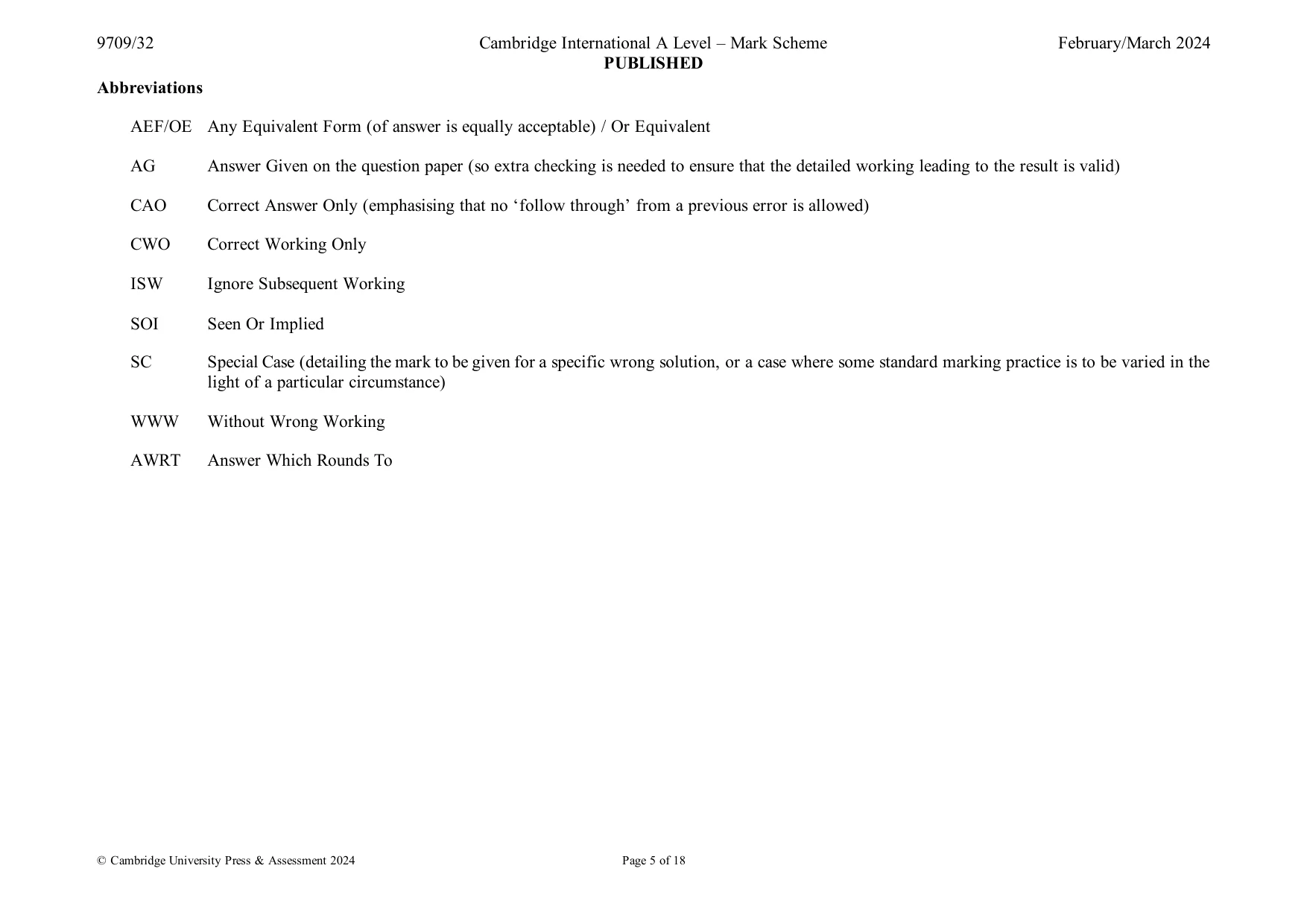 Mark scheme, page 5 of 18