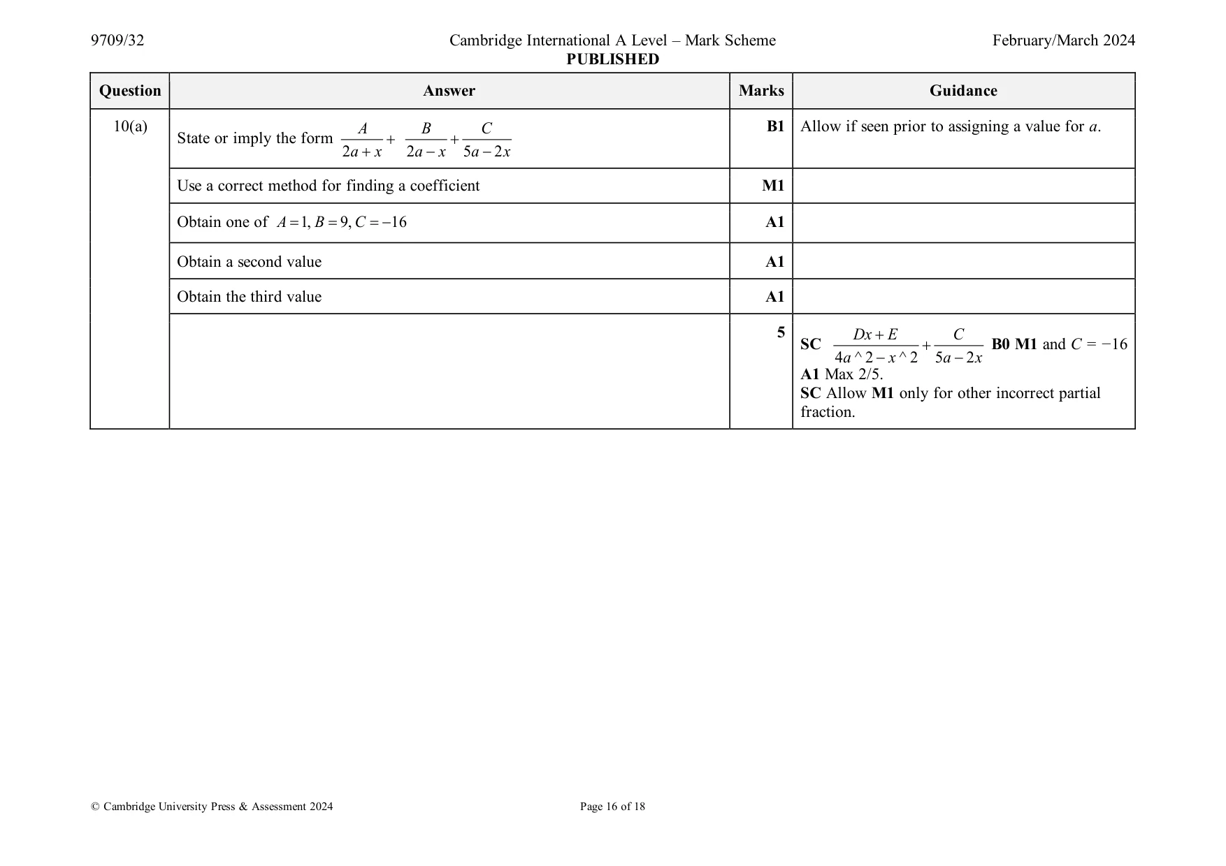 Mark scheme, page 16 of 18