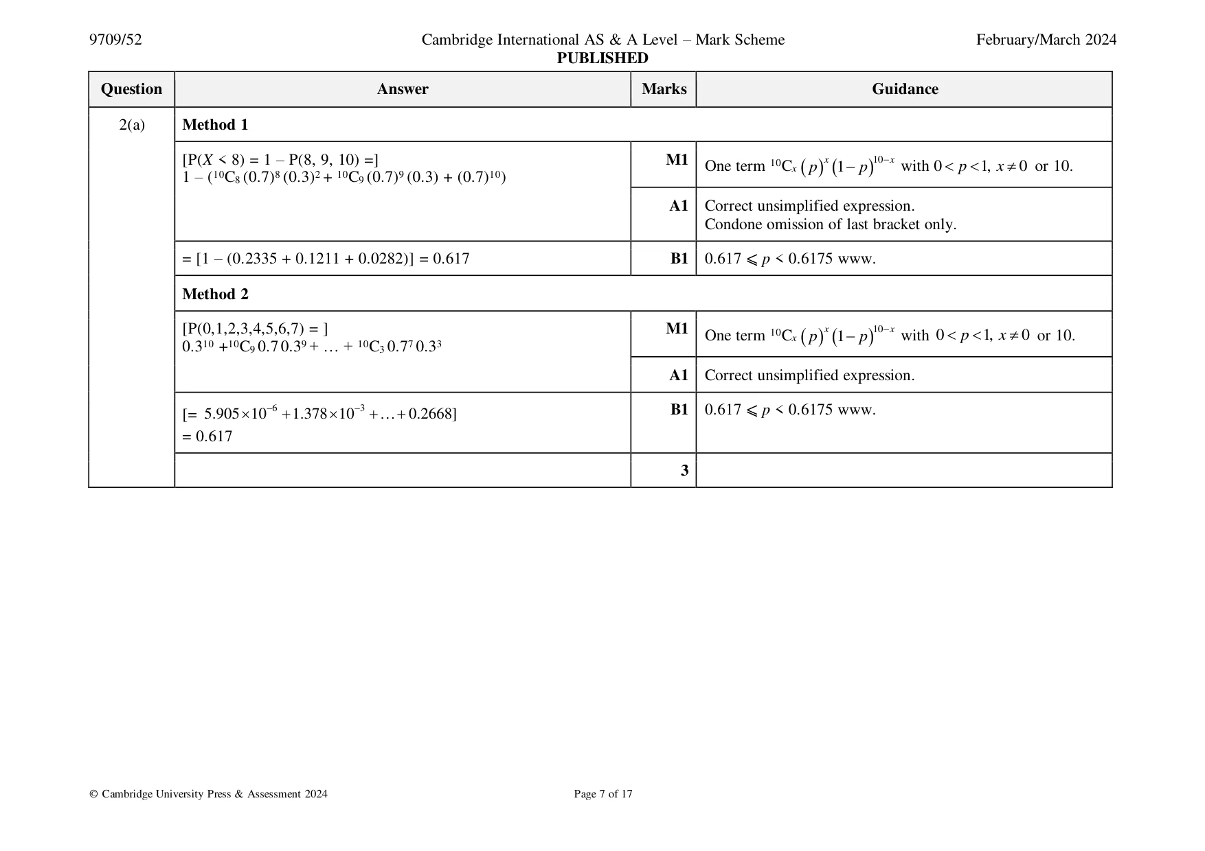 Mark scheme, page 7 of 17