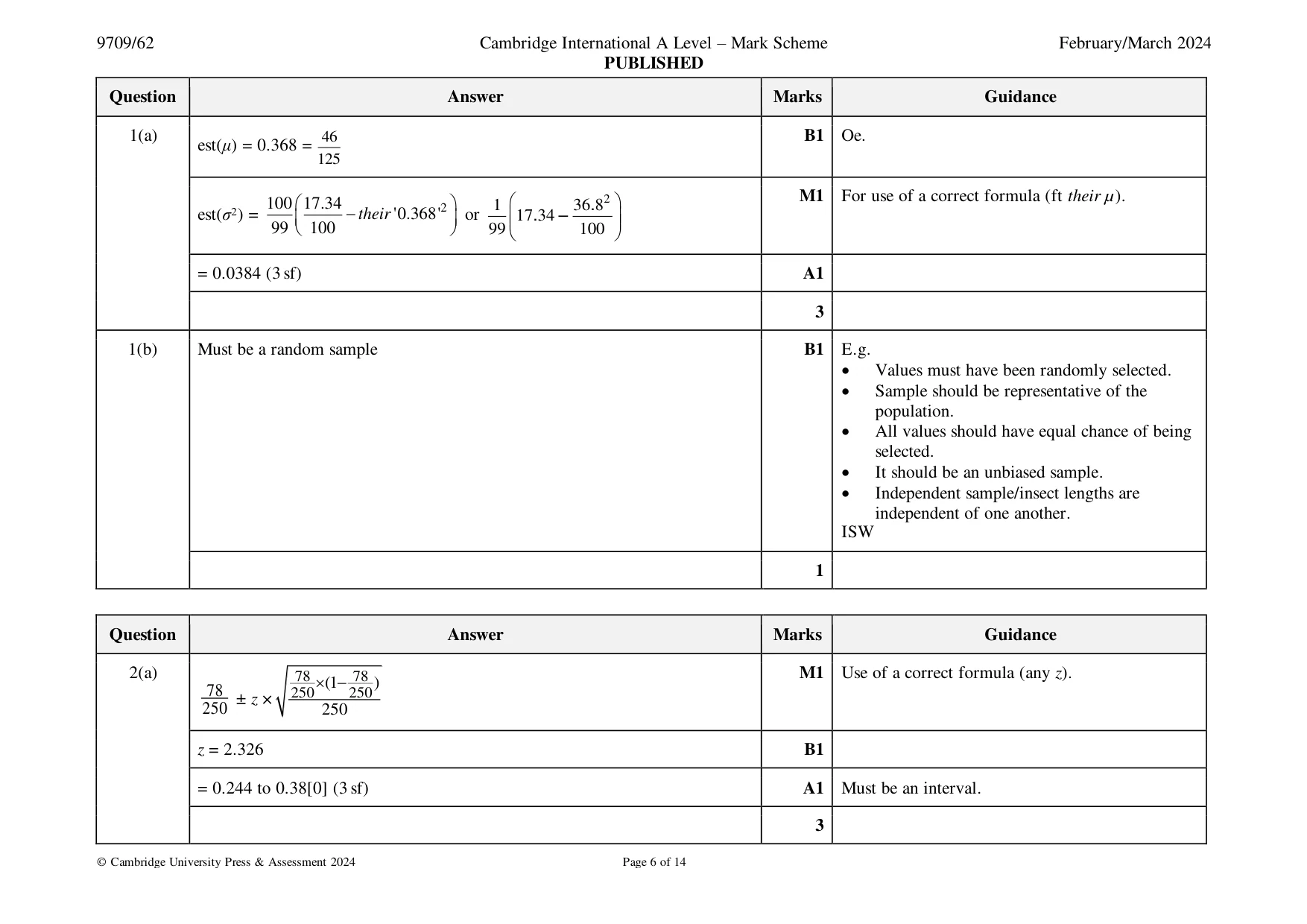 Mark scheme, page 6 of 14