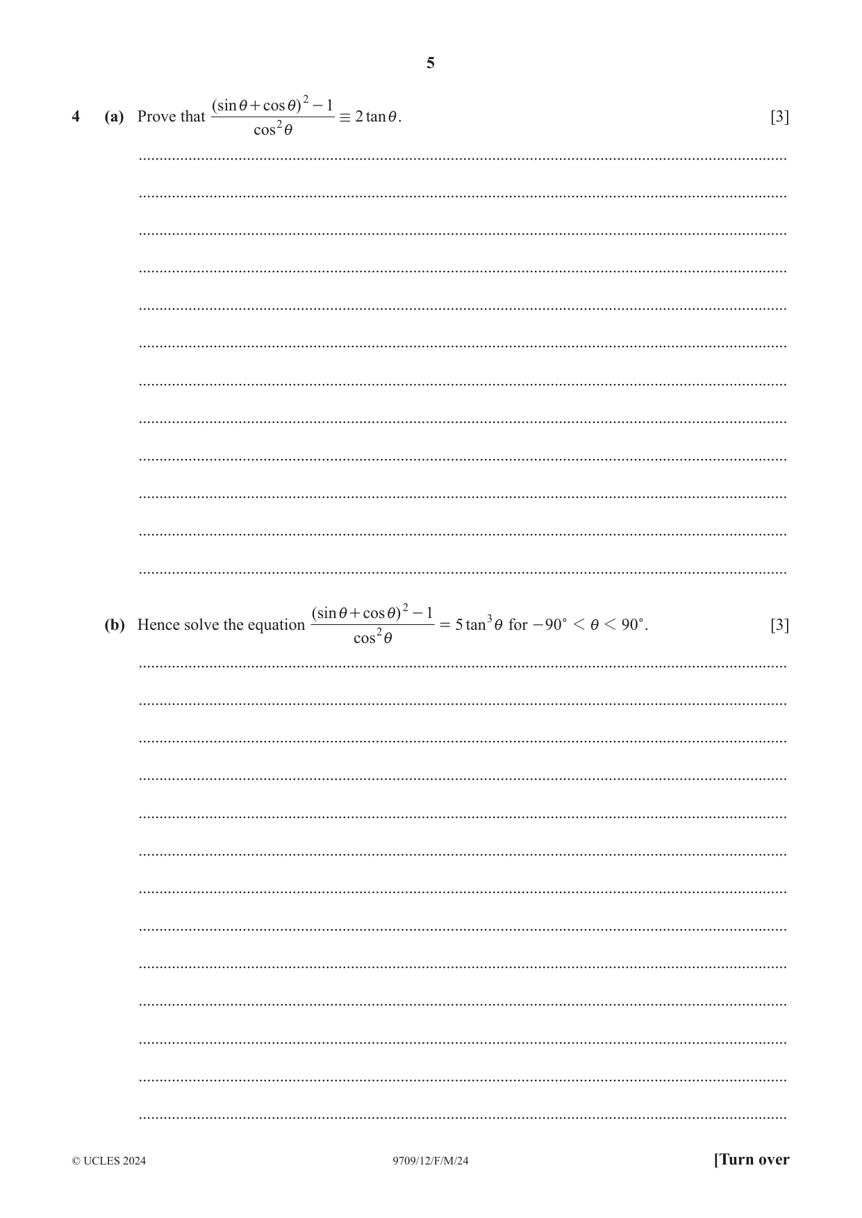 Cambridge A Level Mathematics 9709 2024 Feb/March Paper 1 · Variant 2 question paper, page 5 of 16