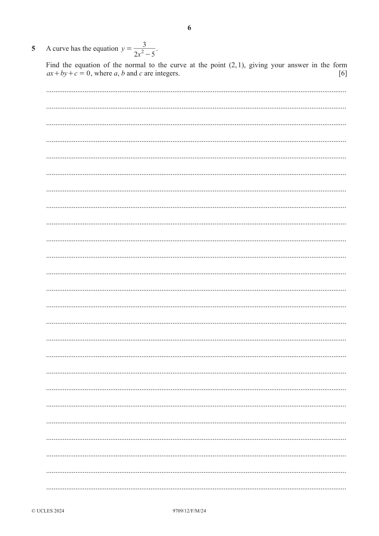 Cambridge A Level Mathematics 9709 2024 Feb/March Paper 1 · Variant 2 question paper, page 6 of 16