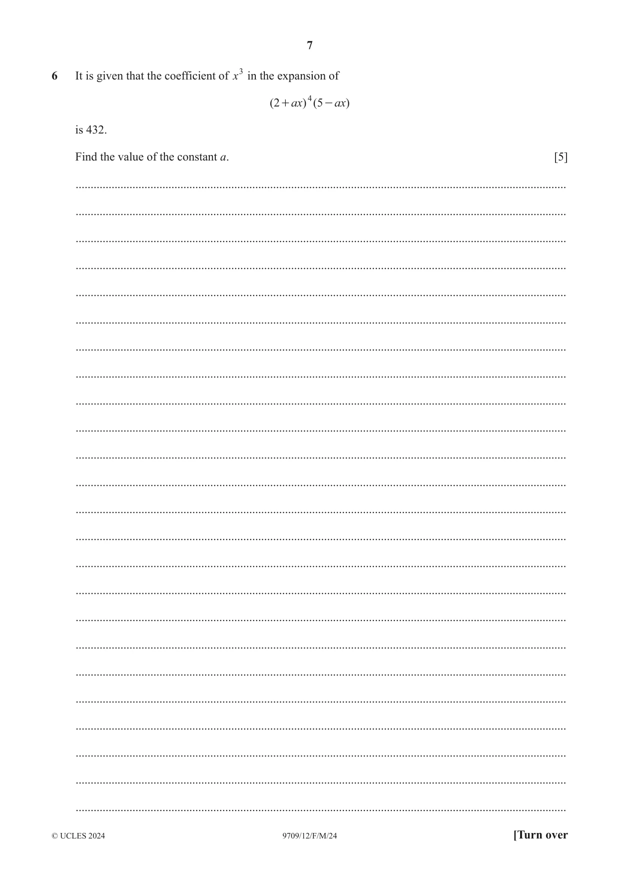 Cambridge A Level Mathematics 9709 2024 Feb/March Paper 1 · Variant 2 question paper, page 7 of 16